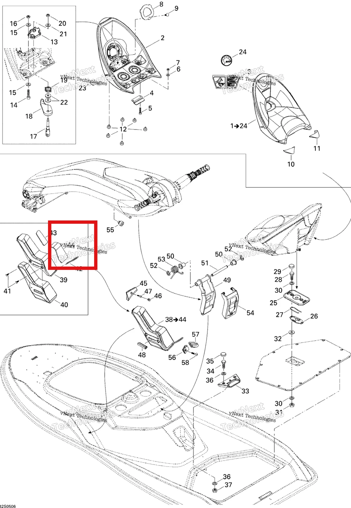 Деталь 291002216 на схеме узла 2005 Sea-Doo 3D RFI Kart Seat