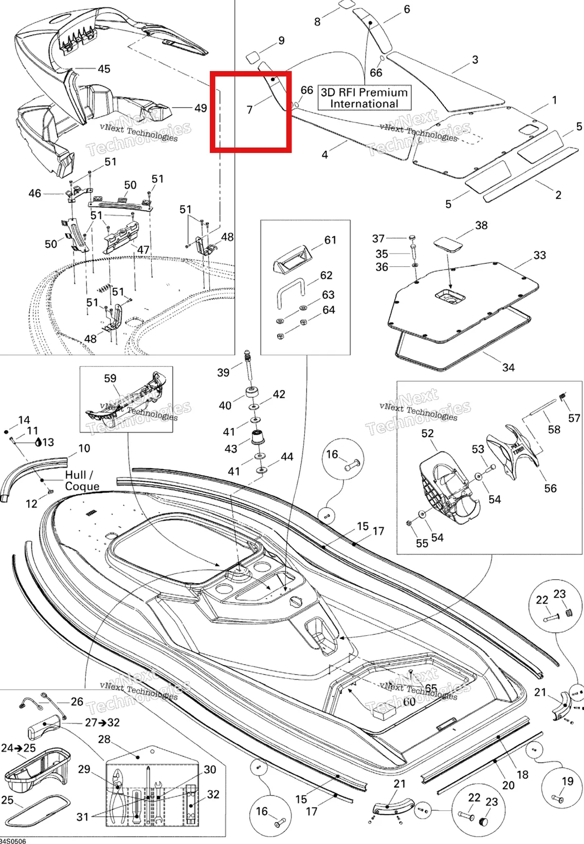 Деталь 291002220 на схеме узла 2005 Sea-Doo 3D RFI Body