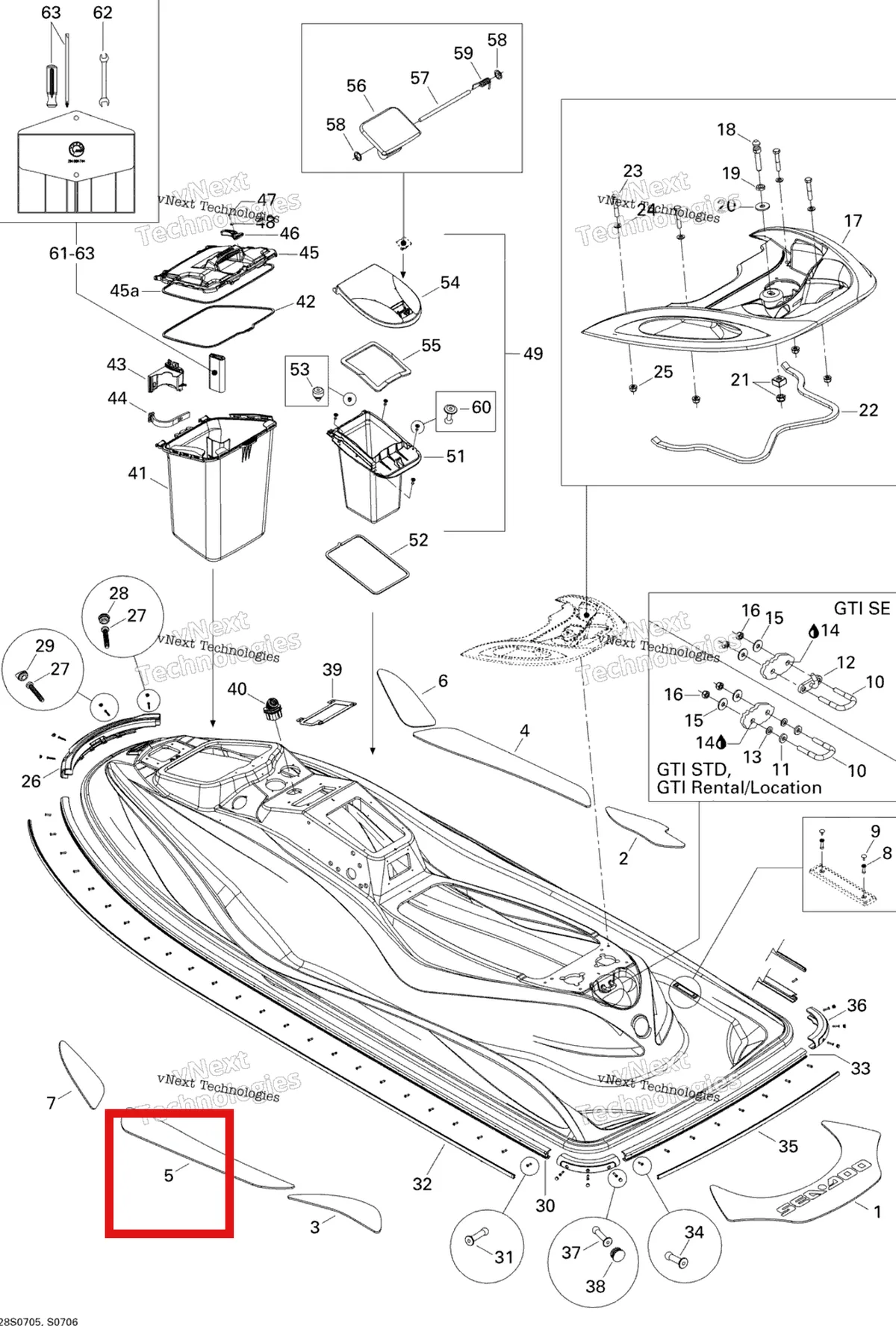 Деталь 291002229 на схеме узла 2007 Sea-Doo GTI 4-TEC SE Body, Rear View Se
