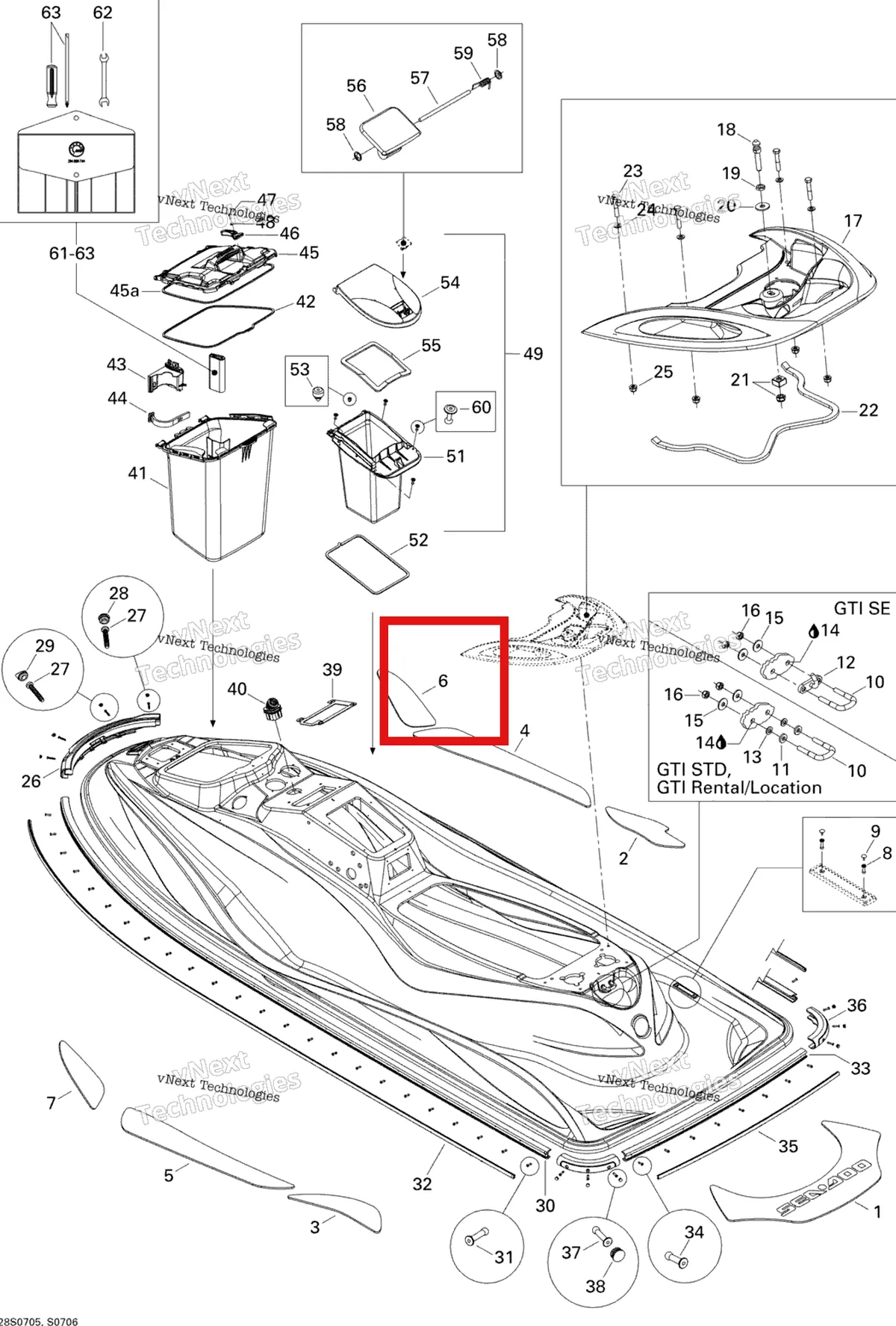 Деталь 291002230 на схеме узла 2007 Sea-Doo GTI 4-TEC SE Body, Rear View Se