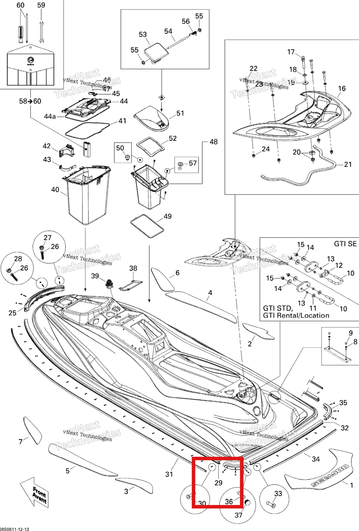 Деталь 291002240 на схеме узла 2008 Sea-Doo GTI SE 155 Body, Rear View
