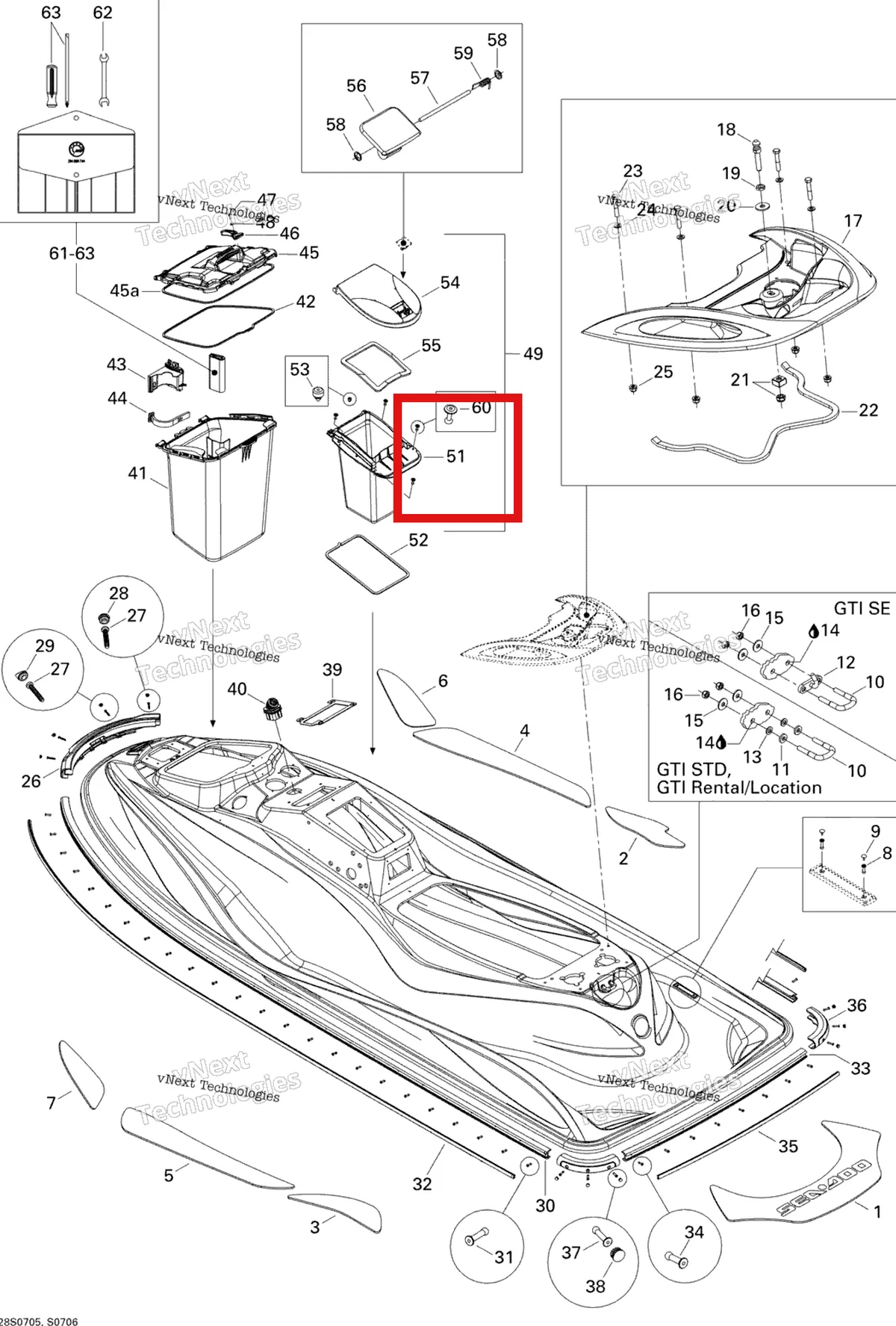 Деталь 291002248 на схеме узла 2007 Sea-Doo GTI 4-TEC SE Body, Rear View Se