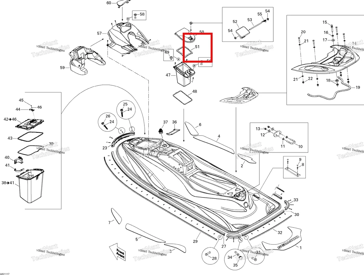 Деталь 291002250 на схеме узла 2011 Sea-Doo GTS Pro 130 Body