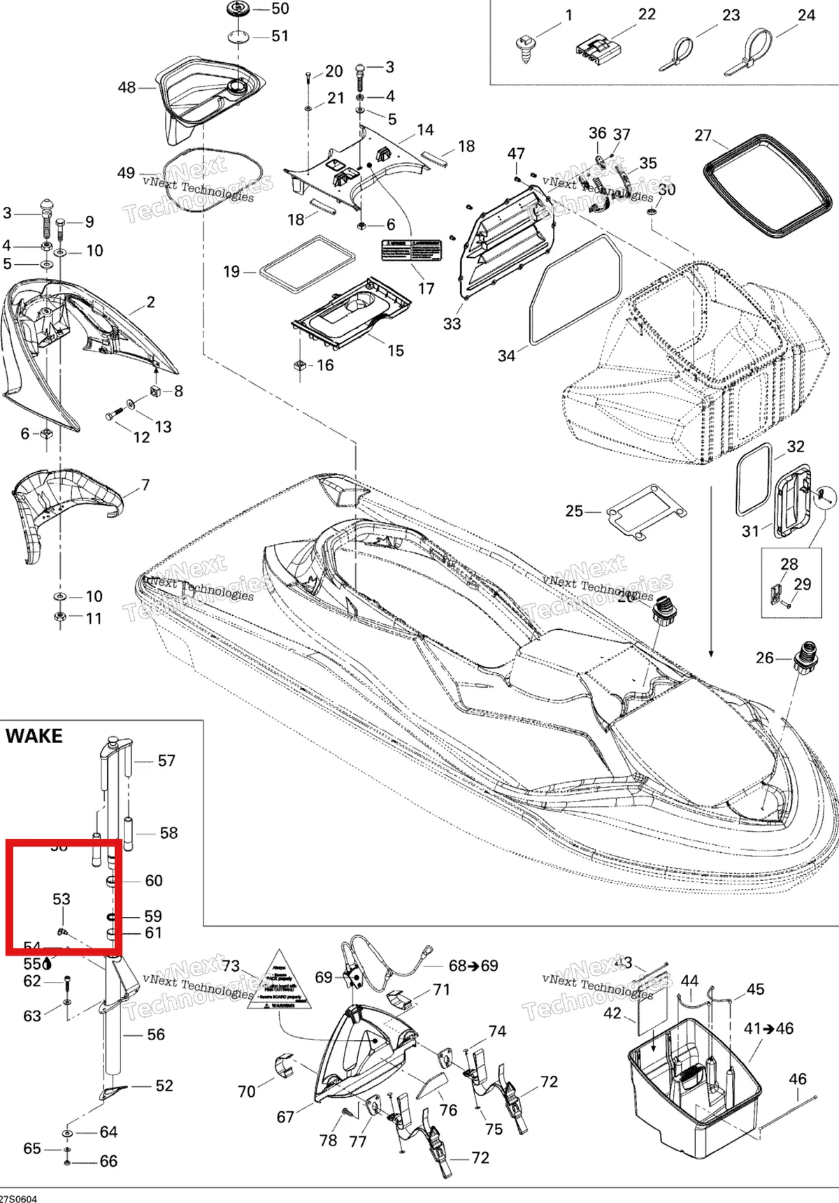 Деталь 291002276 на схеме узла 2006 Sea-Doo GTX 4-TEC, WAKE Body, Front View Wake