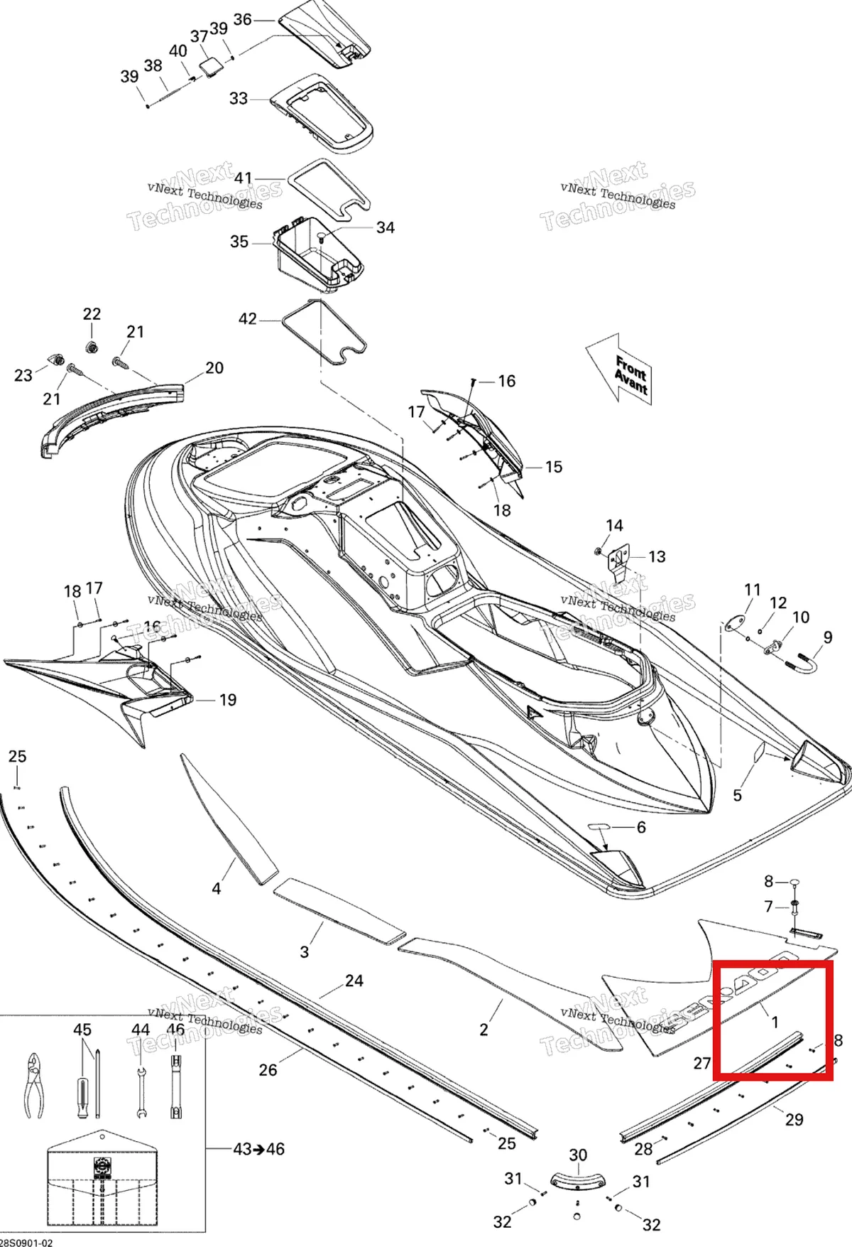 Деталь 291002316 на схеме узла 2009 Sea-Doo GTX 155 Body, Rear View