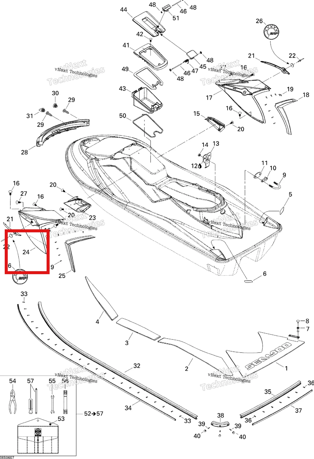 Деталь 291002323 на схеме узла 2006 Sea-Doo GTX 4-TEC LTD Body, Rear View