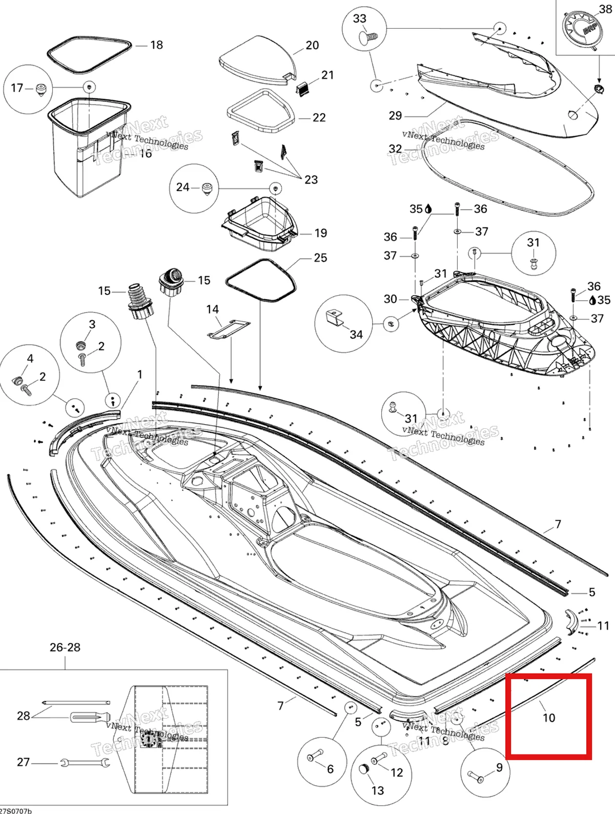 Деталь 291002325 на схеме узла 2007 Sea-Doo RXP 1503 NA Body, Front View