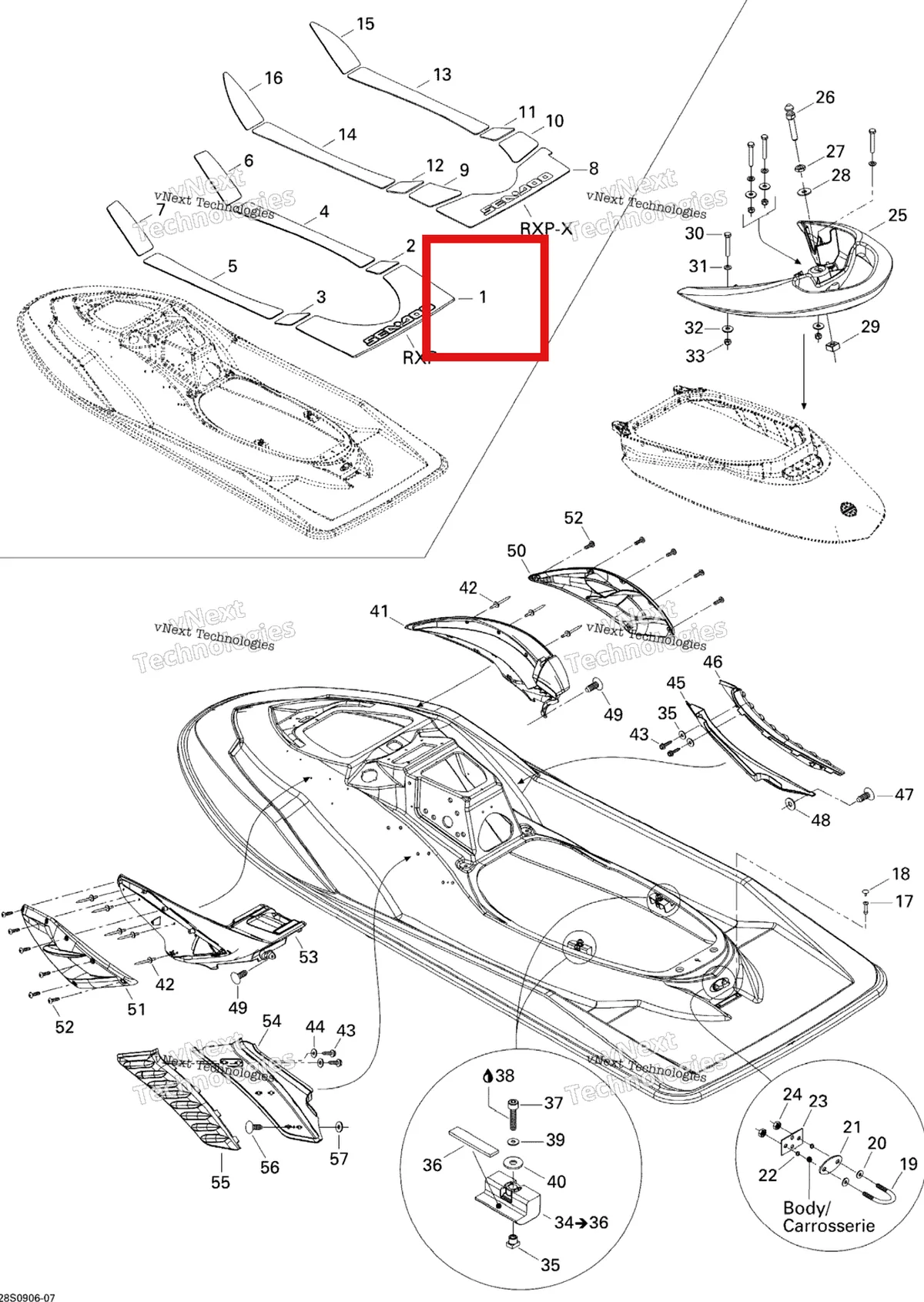 Деталь 291002333 на схеме узла 2009 Sea-Doo RXP 215 Body, Rear View