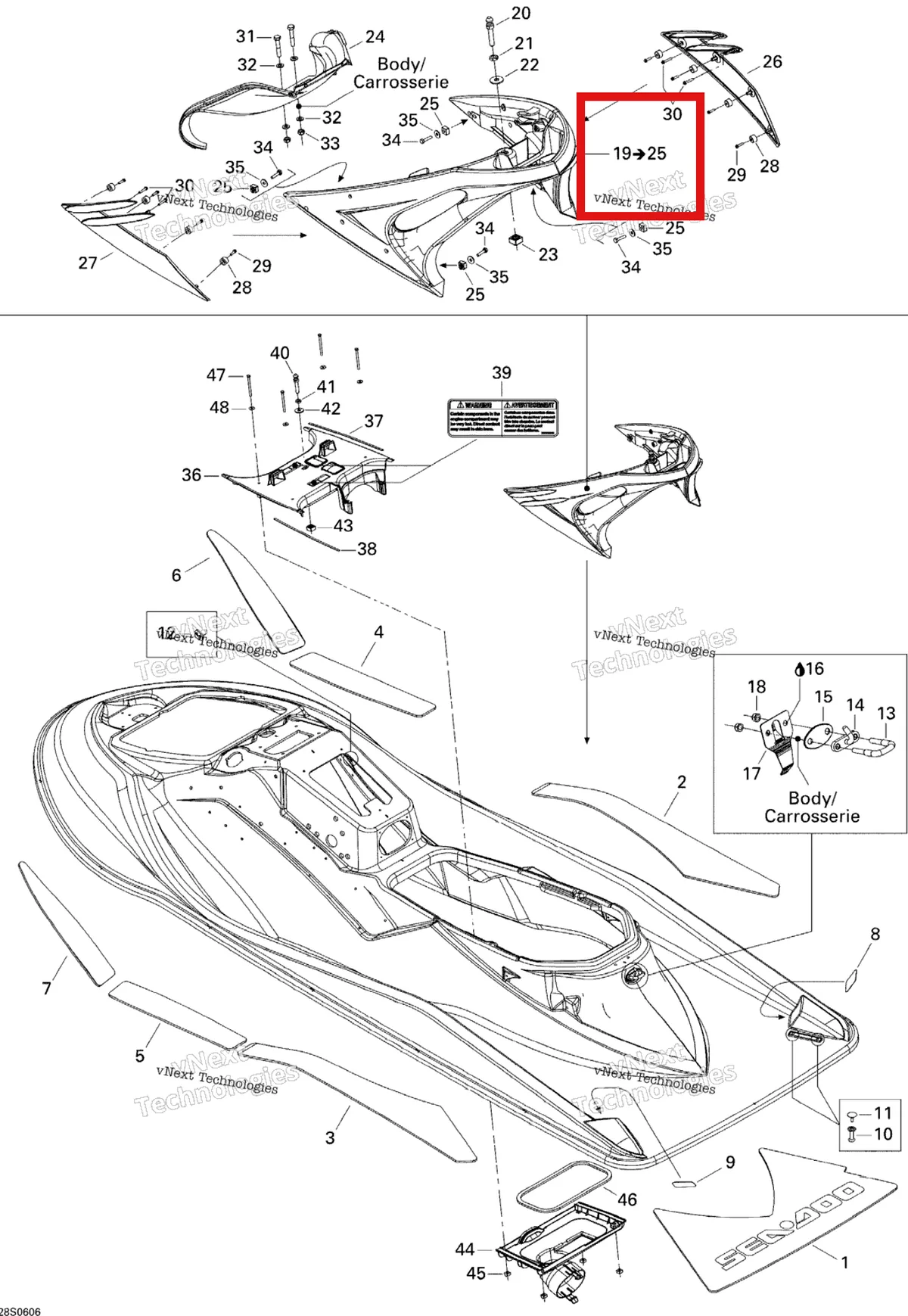 Деталь 291002368 на схеме узла 2006 Sea-Doo RXT Body, Rear View