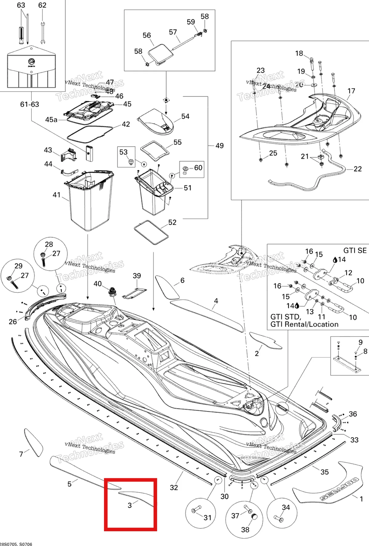 Деталь 291002378 на схеме узла 2007 Sea-Doo GTI 4-TEC SE Body, Rear View Se
