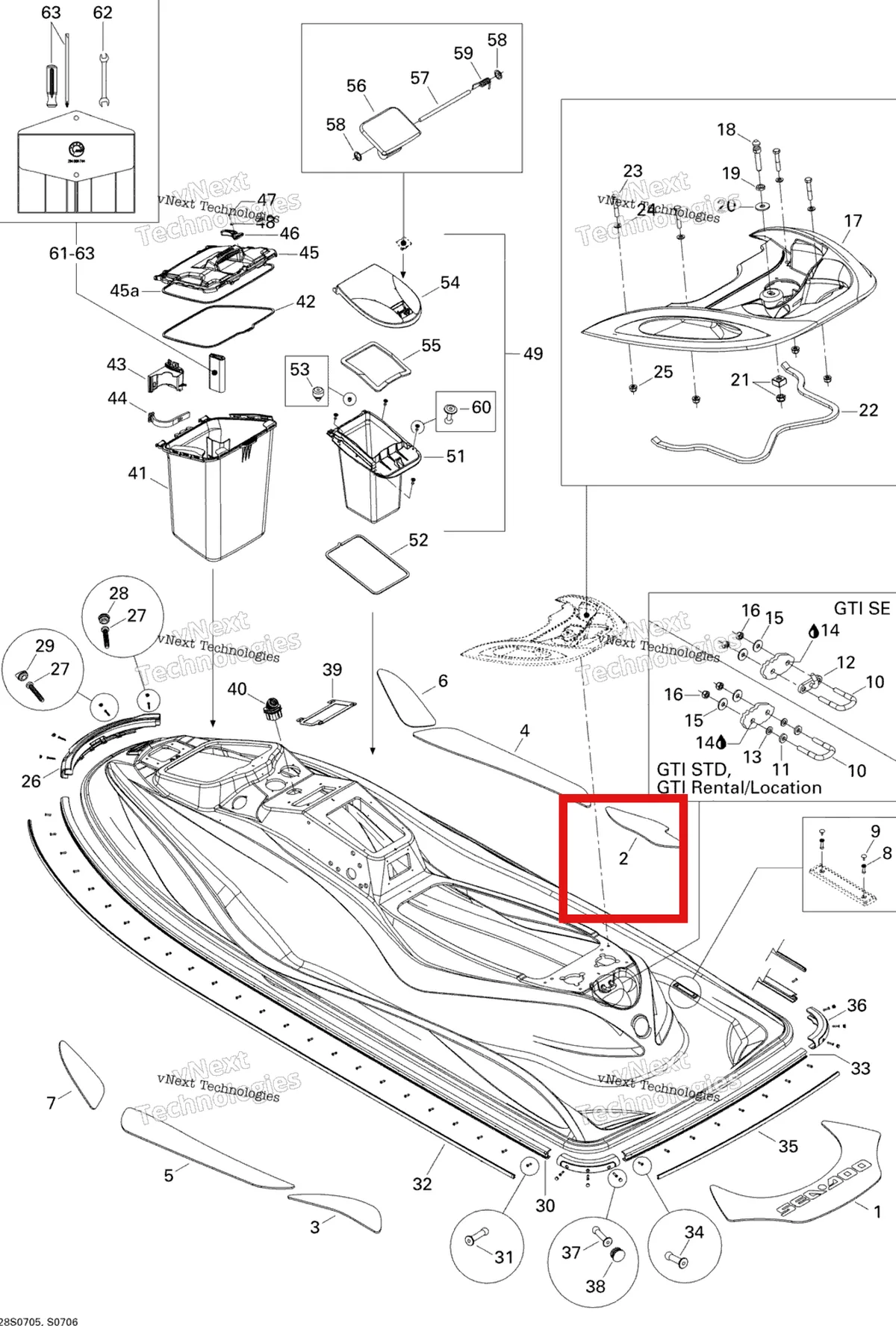 Деталь 291002379 на схеме узла 2007 Sea-Doo GTI 4-TEC SE Body, Rear View Se