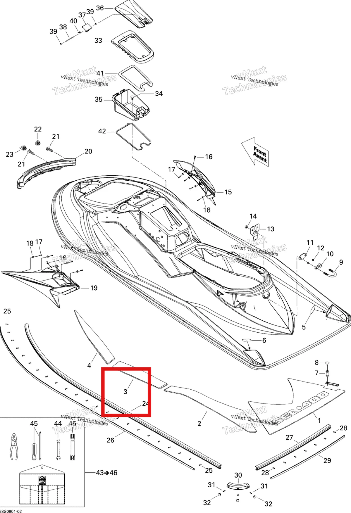 Деталь 291002384 на схеме узла 2009 Sea-Doo GTX 155 Body, Rear View