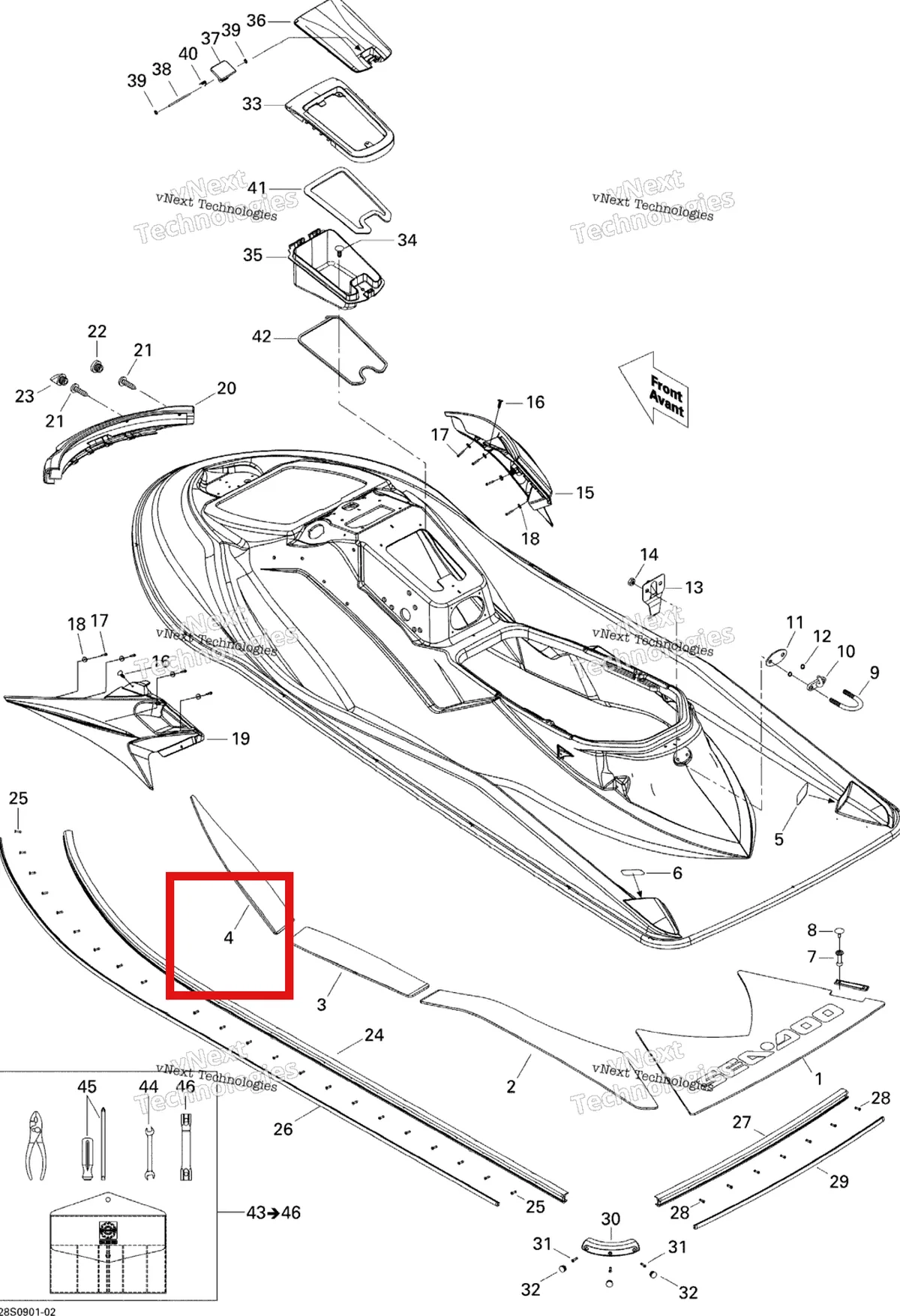 Деталь 291002387 на схеме узла 2009 Sea-Doo GTX 155 Body, Rear View