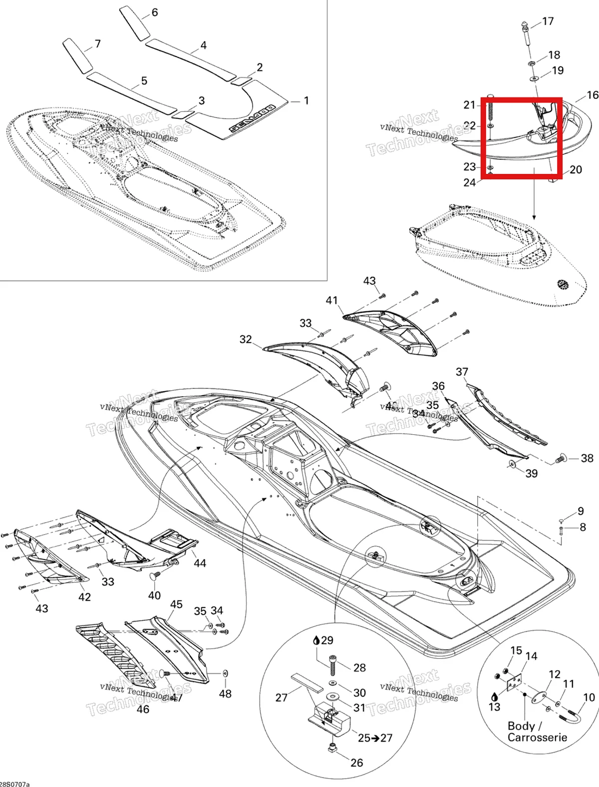 Деталь 291002388 на схеме узла 2007 Sea-Doo RXP 1503 BVIC Body, Rear View