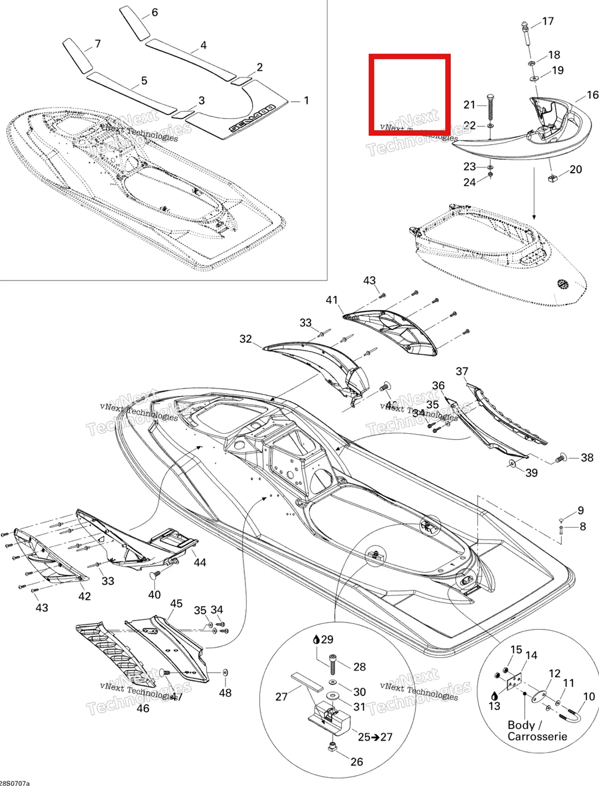 Деталь 291002390 на схеме узла 2007 Sea-Doo RXP 1503 BVIC Body, Rear View