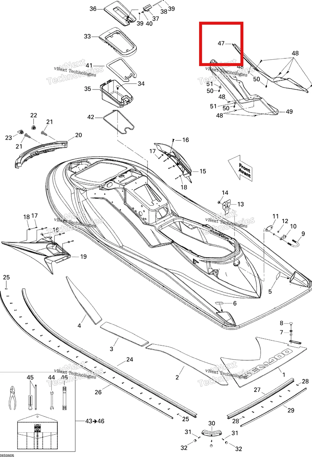 Деталь 291002447 на схеме узла 2008 Sea-Doo GTX Limited 215 Body, Rear View