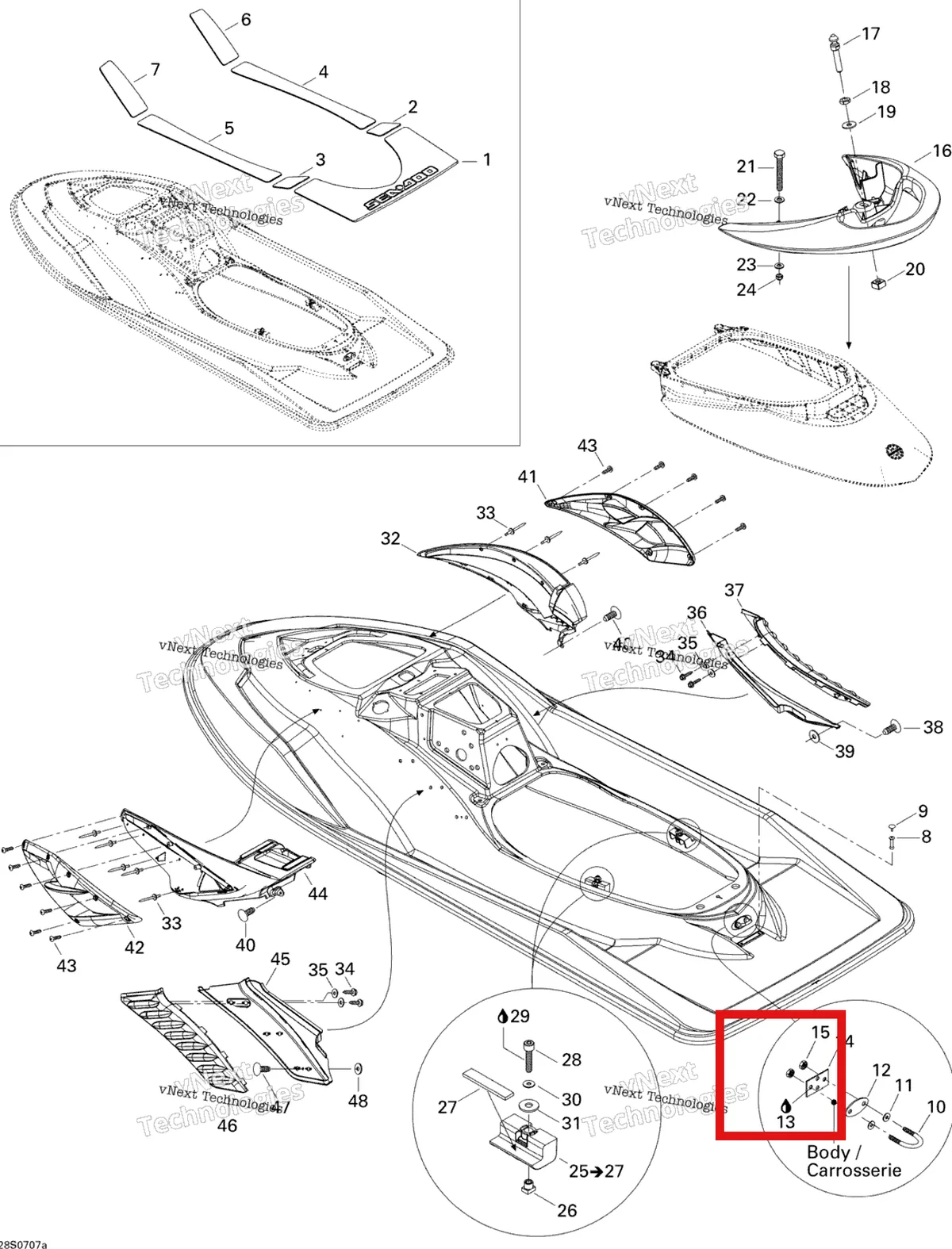 Деталь 291002451 на схеме узла 2007 Sea-Doo RXP 1503 BVIC Body, Rear View