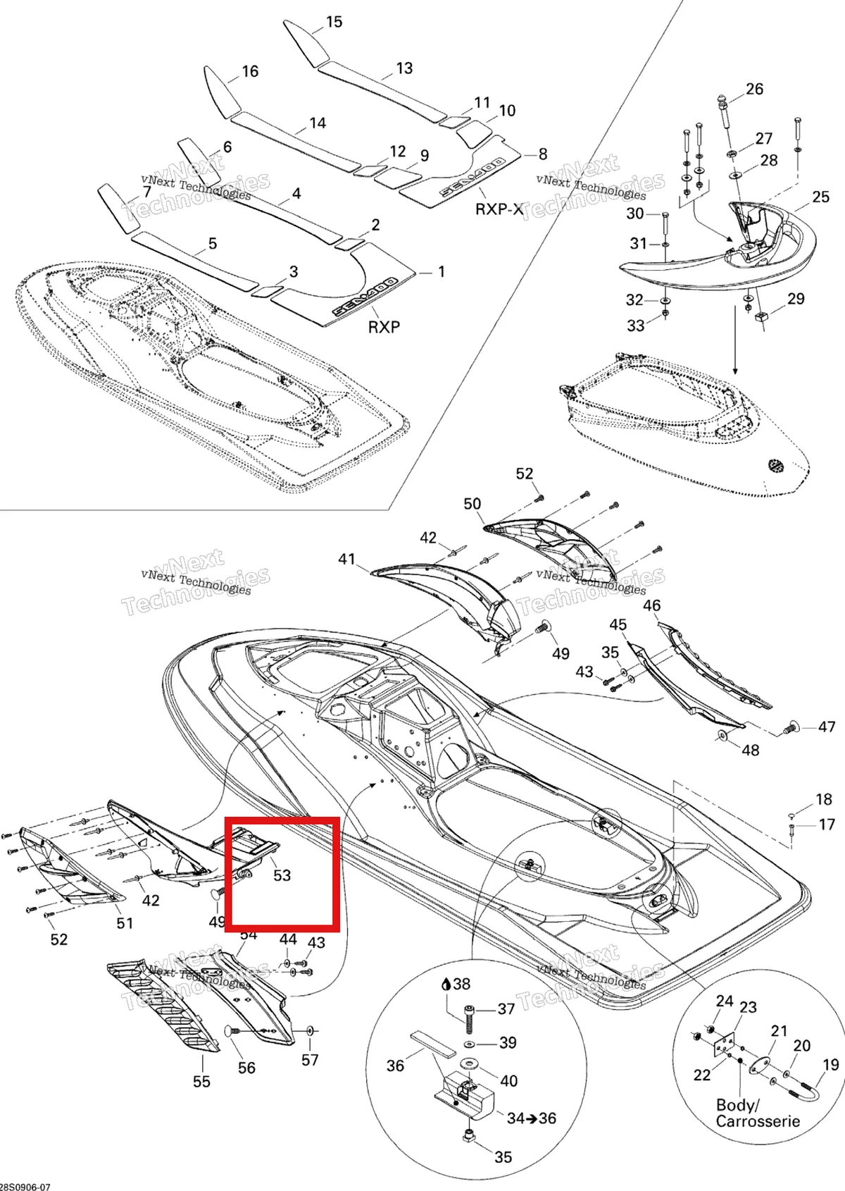 Деталь 291002458 на схеме узла 2009 Sea-Doo RXP 215 Body, Rear View