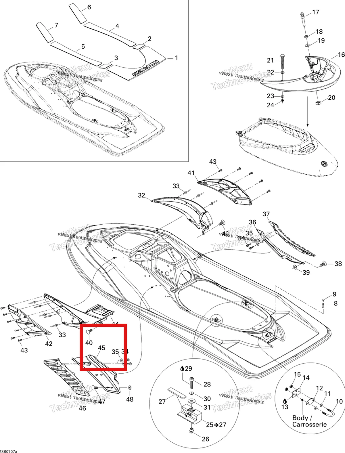 Деталь 291002461 на схеме узла 2007 Sea-Doo RXP 1503 NA Body, Rear View