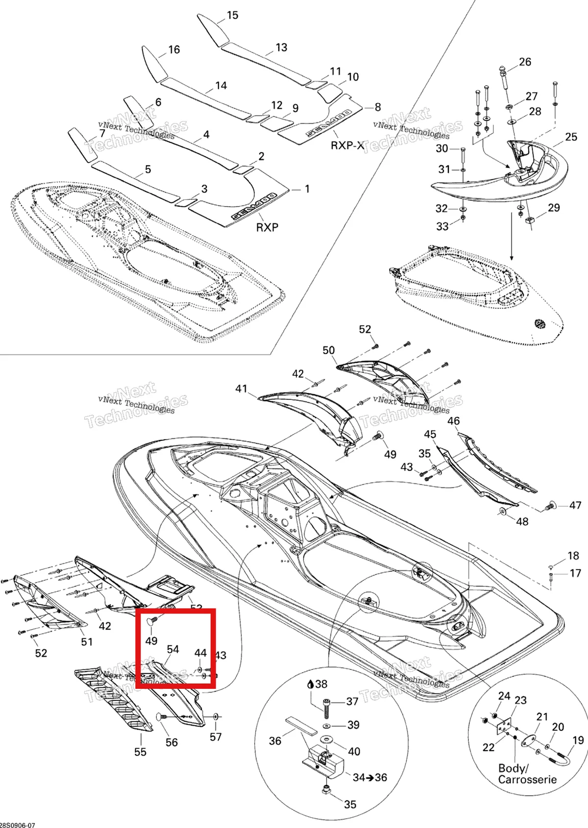 Деталь 291002462 на схеме узла 2009 Sea-Doo RXP 215 Body, Rear View