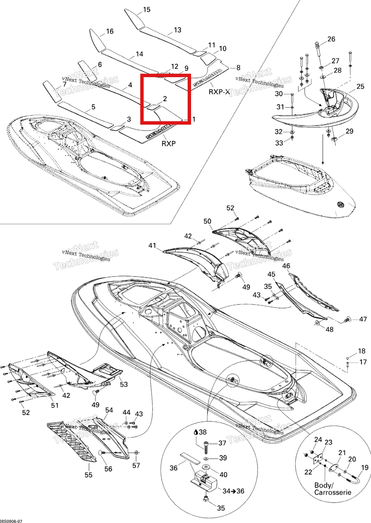 Деталь 291002469 на схеме узла 2009 Sea-Doo RXP 215 Body, Rear View