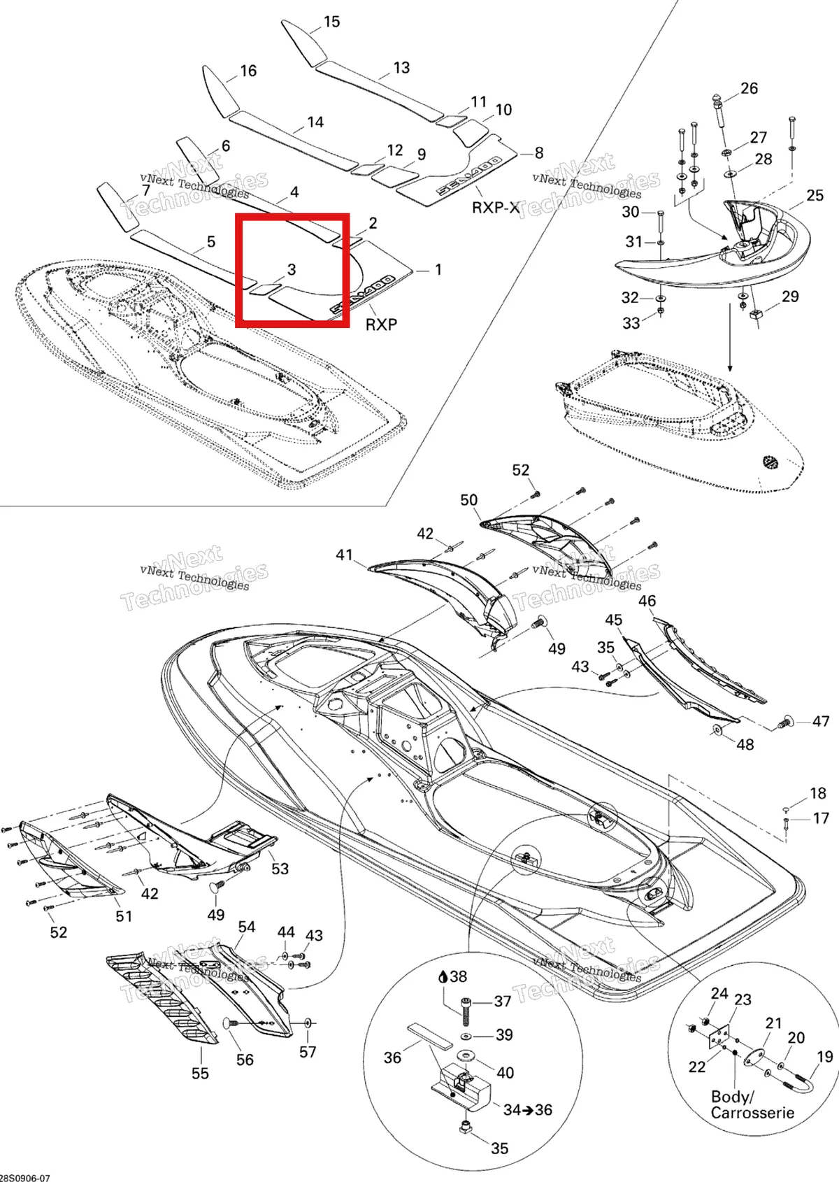 Деталь 291002470 на схеме узла 2009 Sea-Doo RXP 215 Body, Rear View