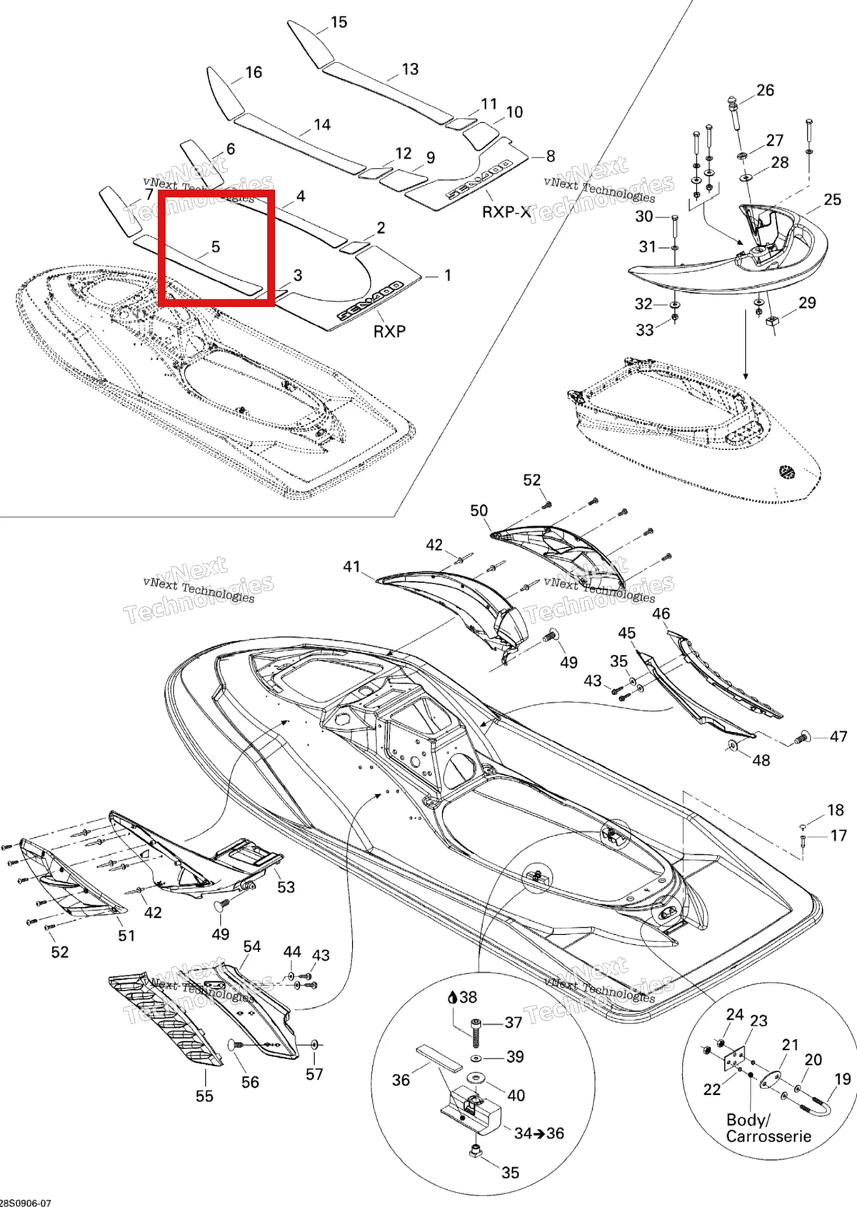 Деталь 291002472 на схеме узла 2009 Sea-Doo RXP 215 Body, Rear View