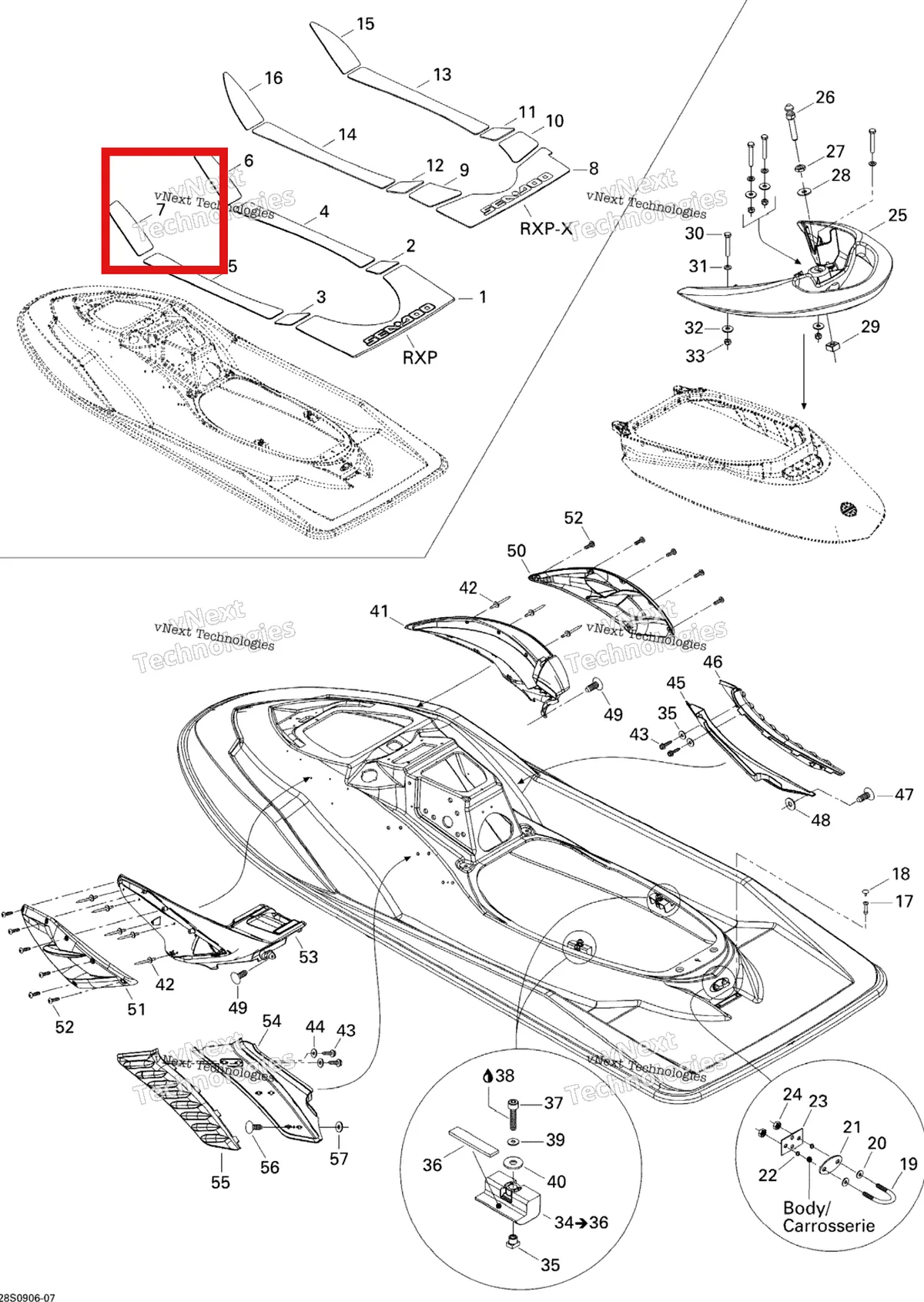 Деталь 291002474 на схеме узла 2009 Sea-Doo RXP 215 Body, Rear View