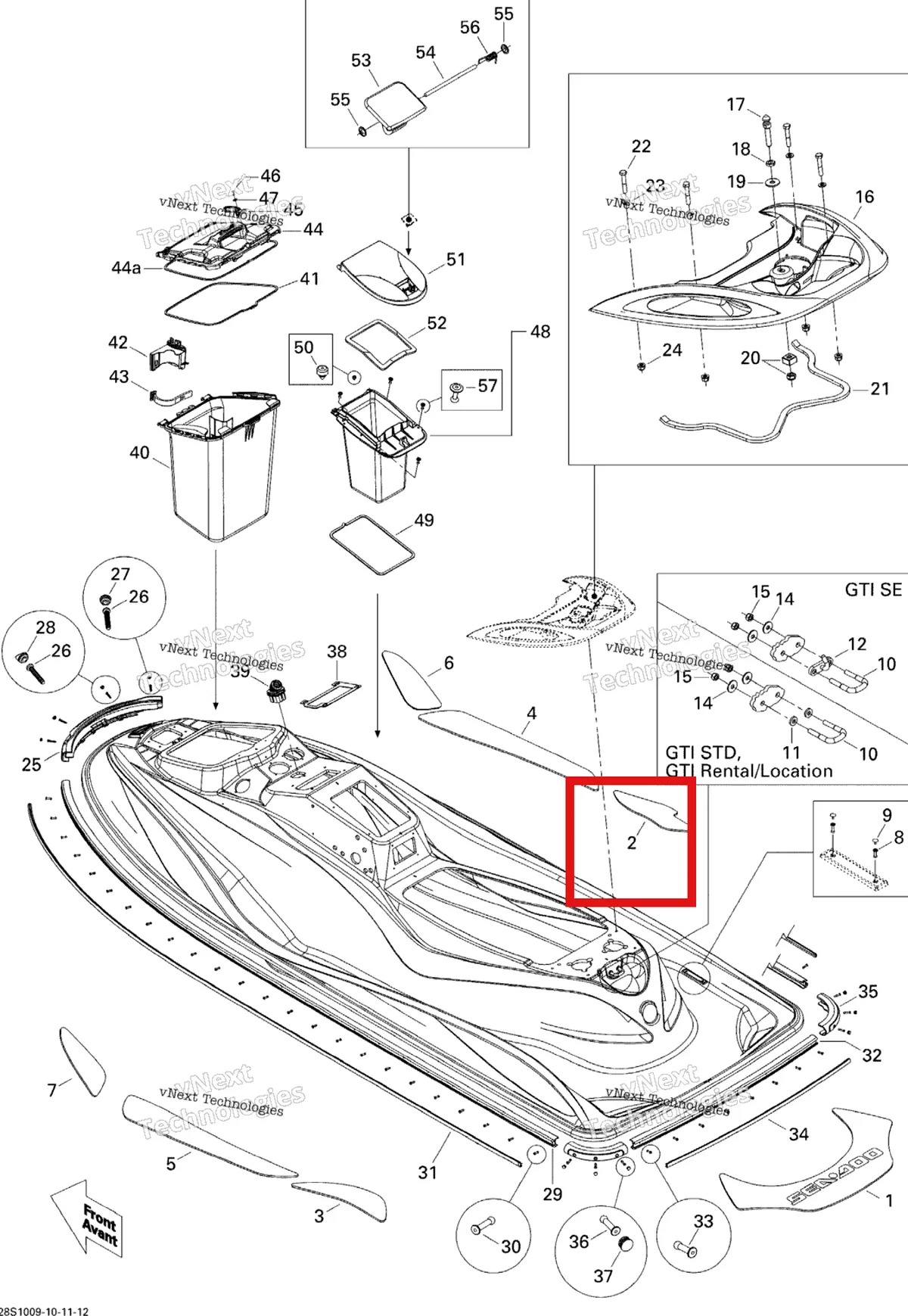 Деталь 291002481 на схеме узла 2010 Sea-Doo Wake 155 Body, Rear View