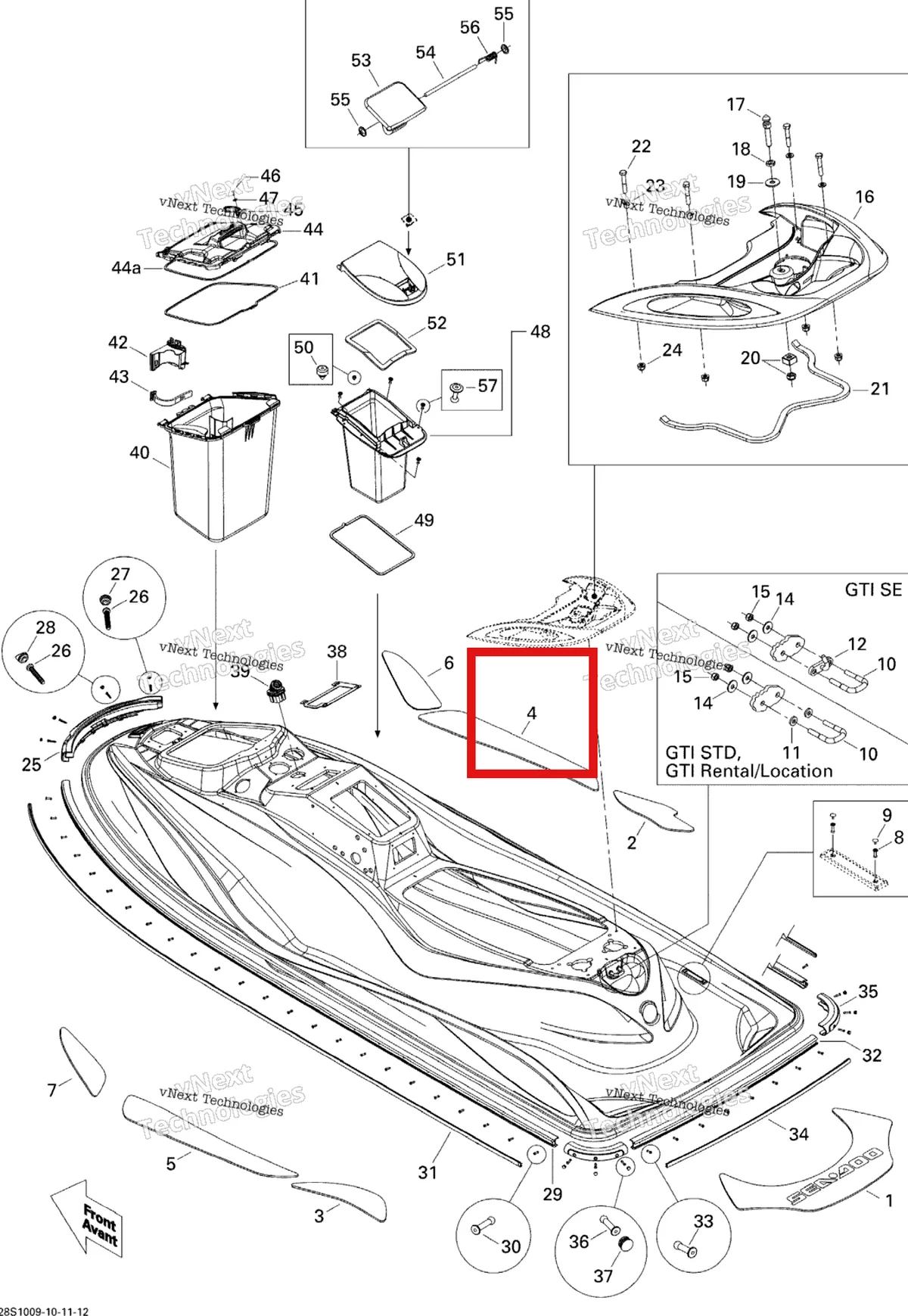 Деталь 291002483 на схеме узла 2010 Sea-Doo Wake 155 Body, Rear View