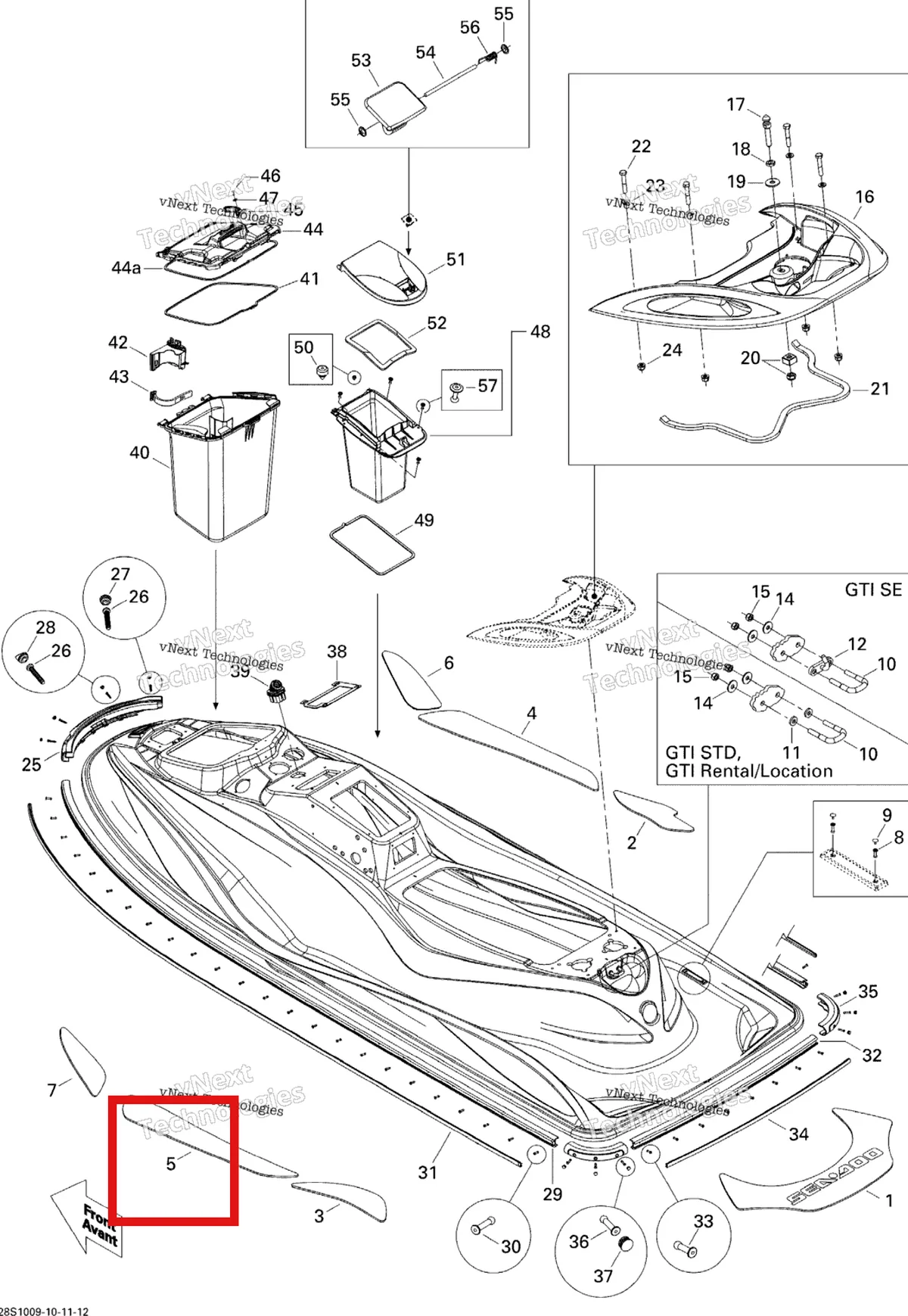Деталь 291002484 на схеме узла 2010 Sea-Doo Wake 155 Body, Rear View