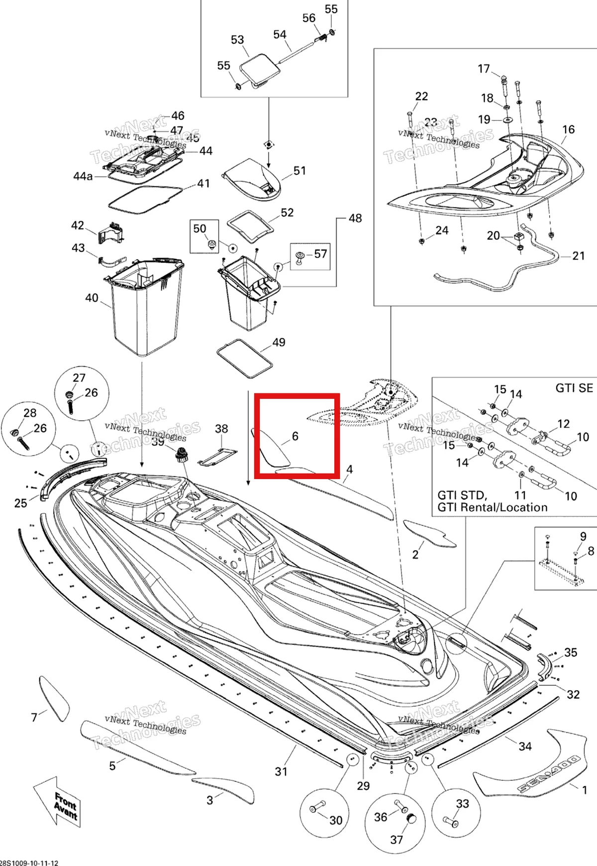 Деталь 291002485 на схеме узла 2010 Sea-Doo Wake 155 Body, Rear View
