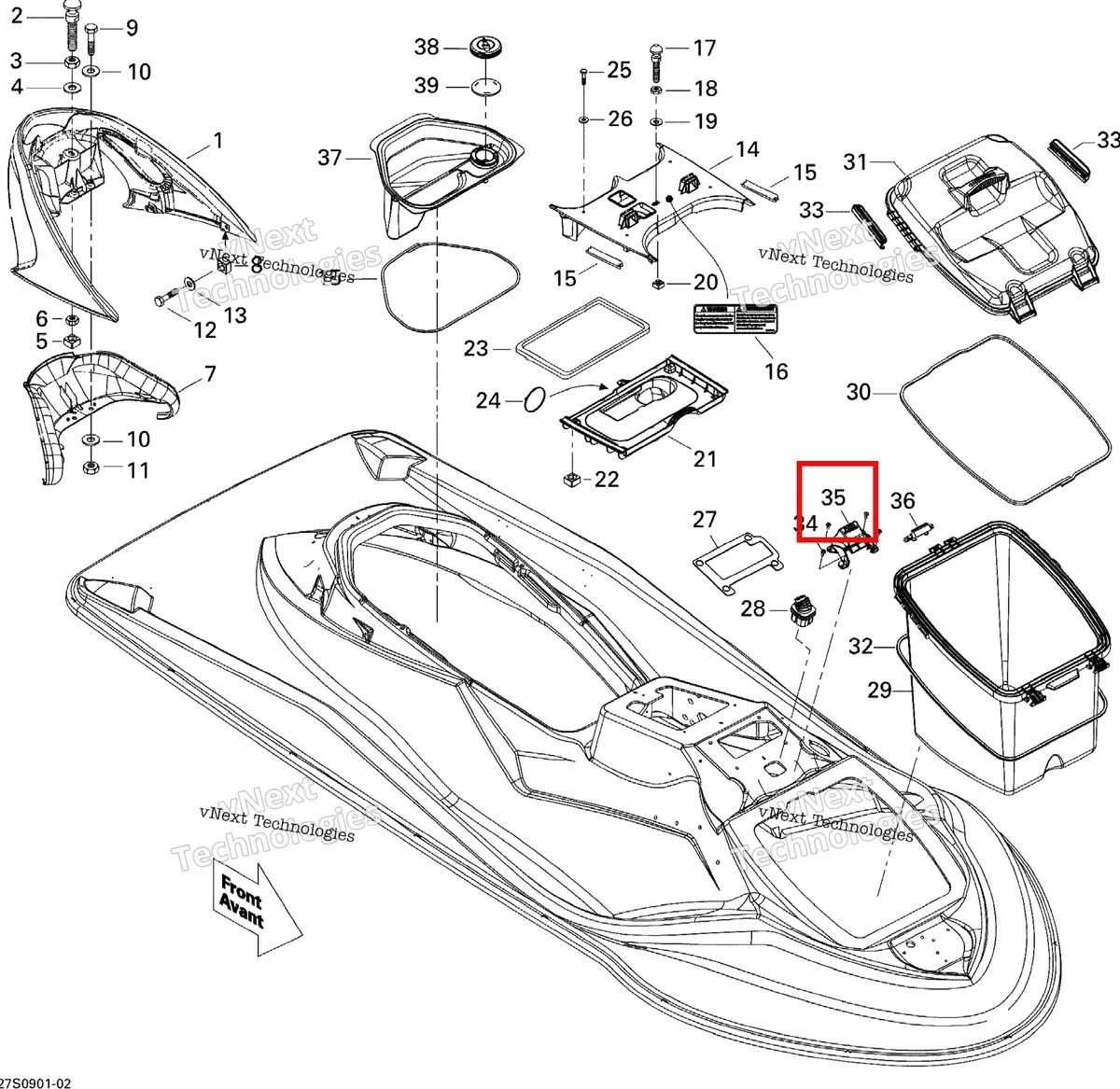 Деталь 291002487 на схеме узла 2009 Sea-Doo GTX 155 Body, Front View