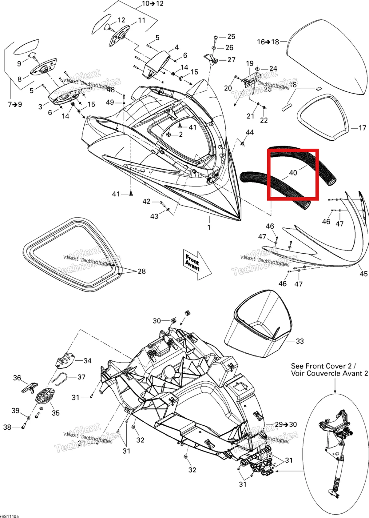 Деталь 291002489 на схеме узла 2011 Sea-Doo RXP-X 255 & RS Front Cover 1