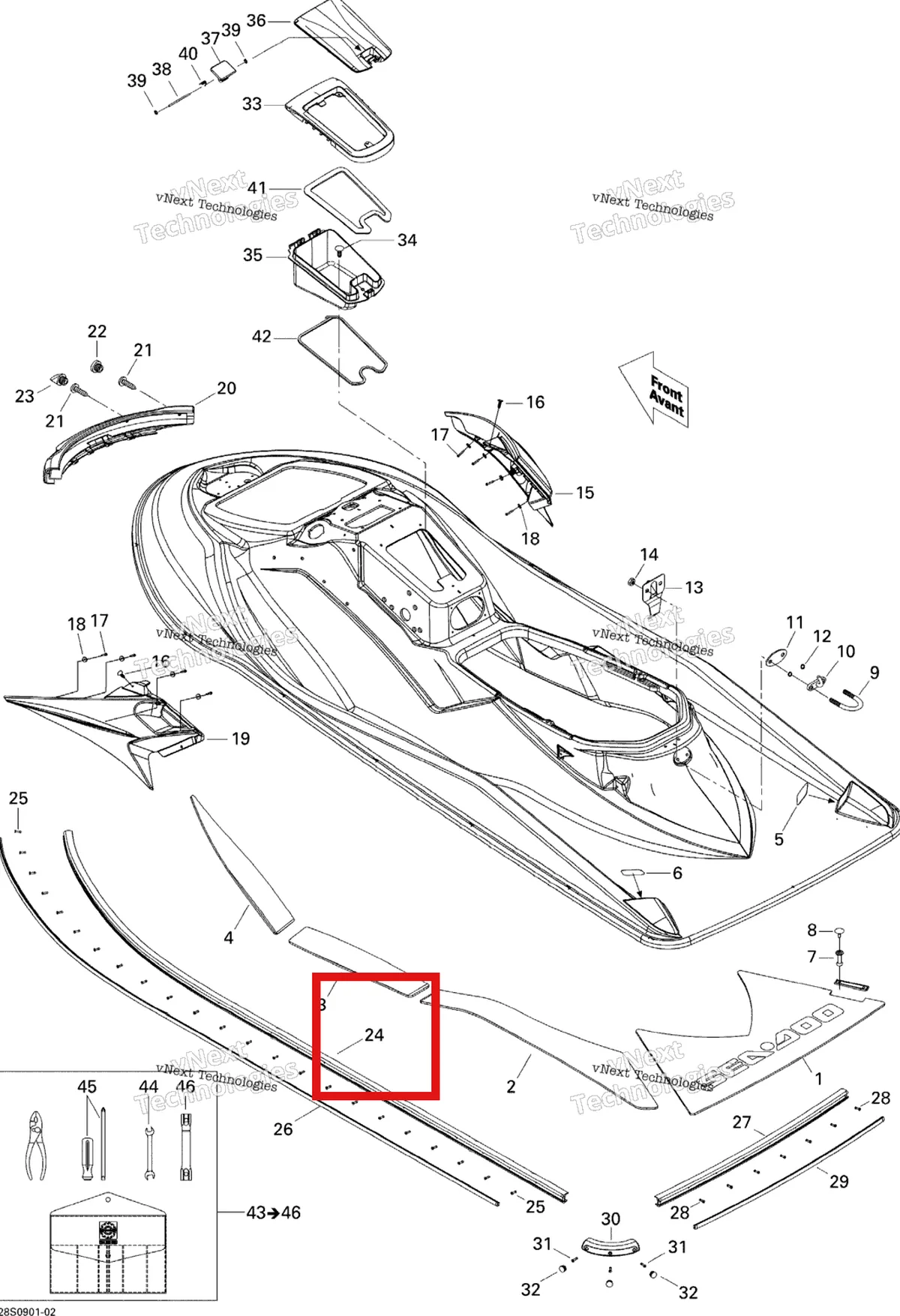 Деталь 291002503 на схеме узла 2009 Sea-Doo GTX 155 Body, Rear View
