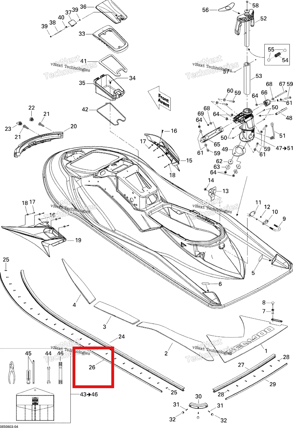Деталь 291002504 на схеме узла 2008 Sea-Doo WAKE 155 Body, Rear View
