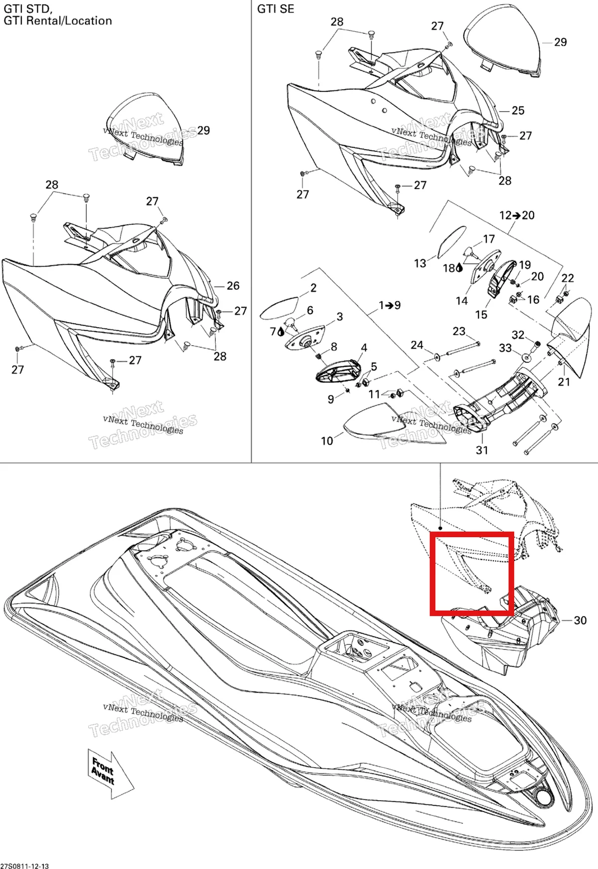 Деталь 291002513 на схеме узла 2008 Sea-Doo GTI 130 Body, Front View