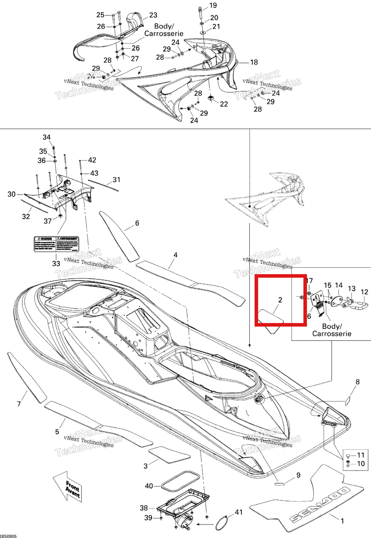 Деталь 291002521 на схеме узла 2009 Sea-Doo RXT-X 255 and 255 RS Body, Rear View
