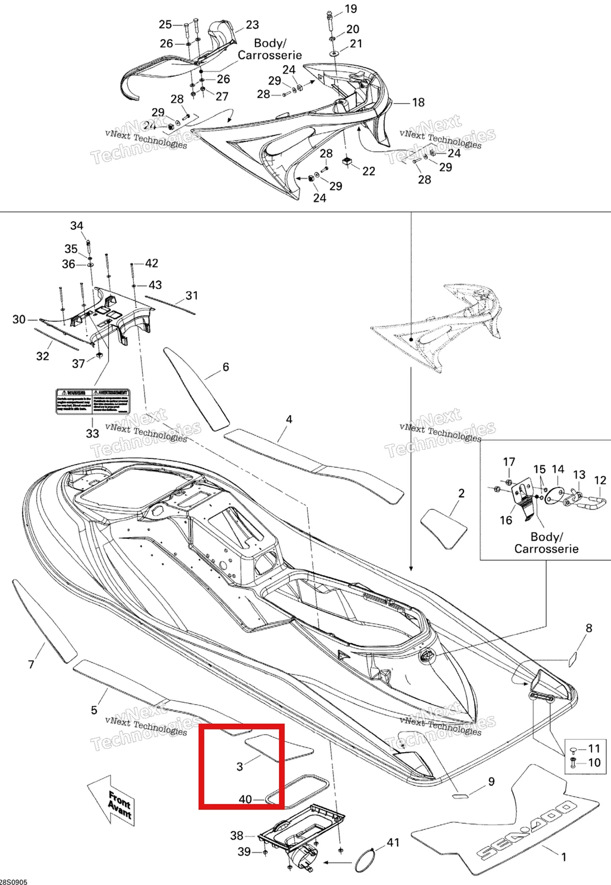 Деталь 291002522 на схеме узла 2009 Sea-Doo RXT-X 255 and 255 RS Body, Rear View