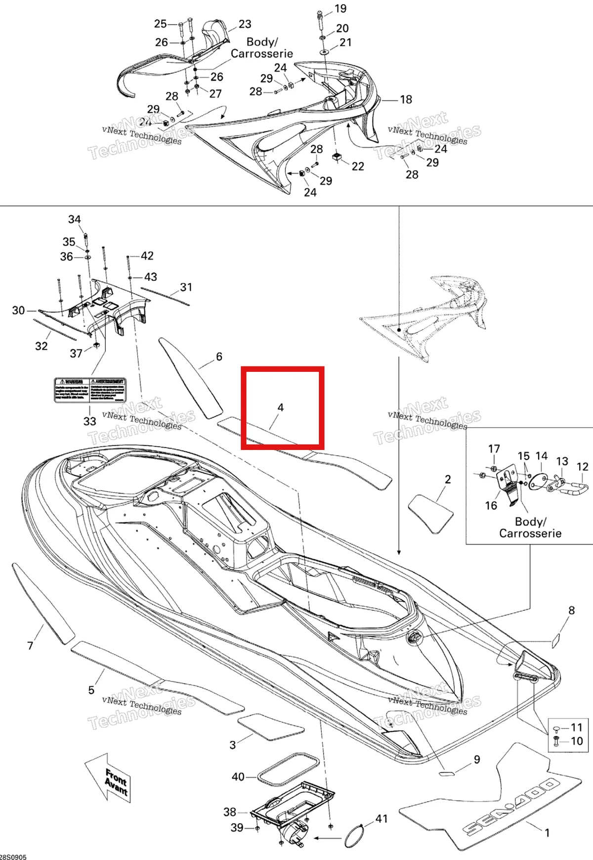 Деталь 291002523 на схеме узла 2009 Sea-Doo RXT-X 255 and 255 RS Body, Rear View