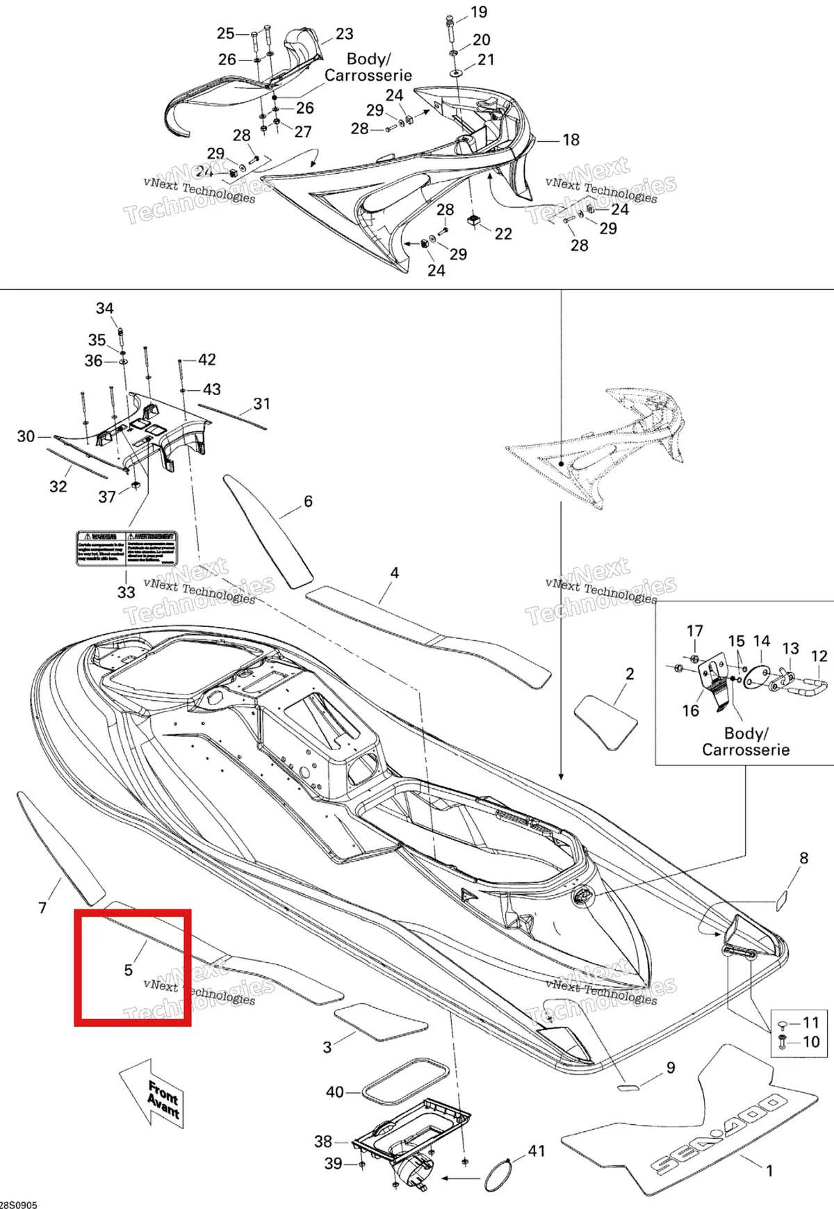 Деталь 291002524 на схеме узла 2009 Sea-Doo RXT-X 255 and 255 RS Body, Rear View