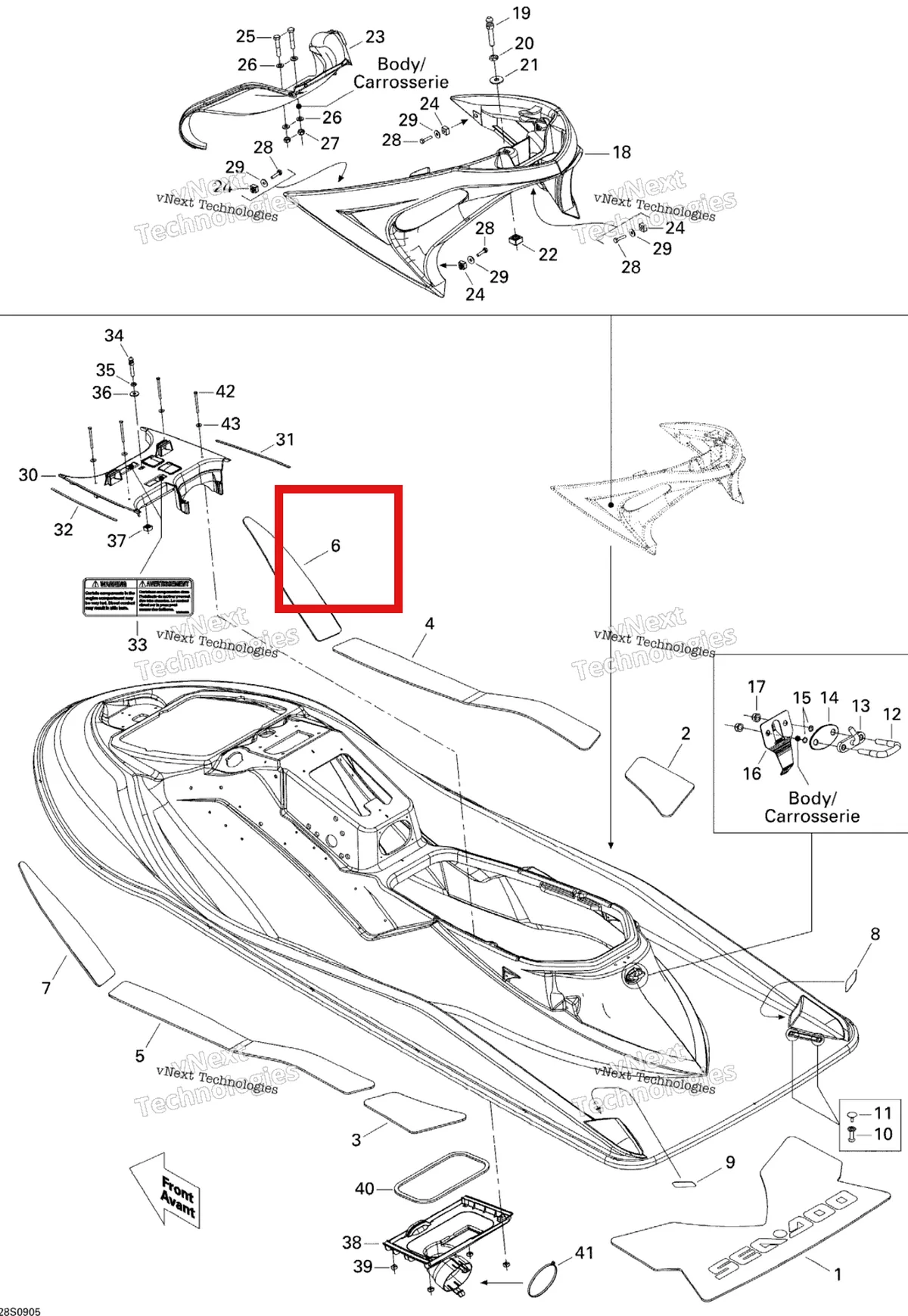 Деталь 291002525 на схеме узла 2009 Sea-Doo RXT-X 255 and 255 RS Body, Rear View