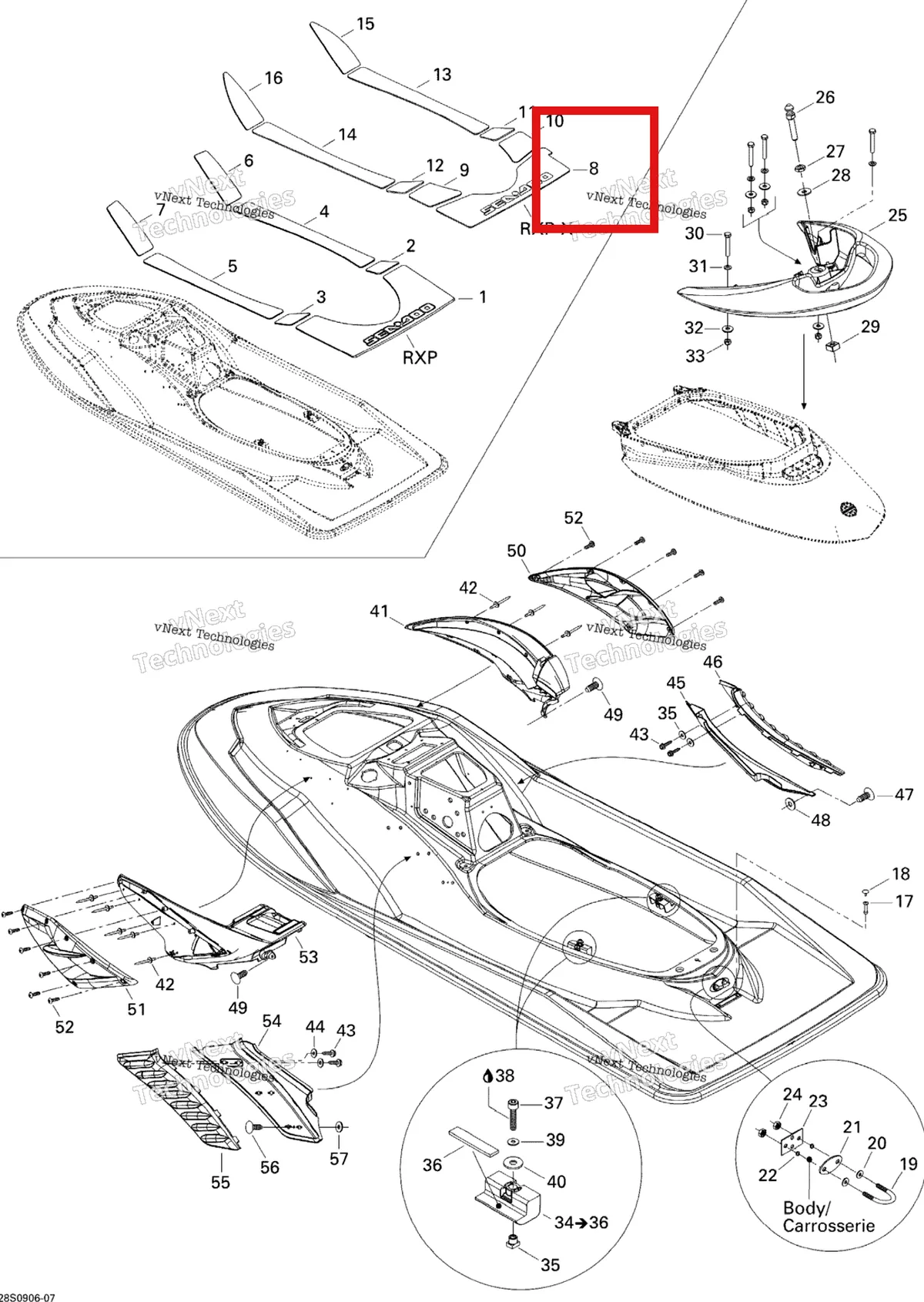 Деталь 291002534 на схеме узла 2009 Sea-Doo RXP-X 255 and 255 RS Body, Rear View