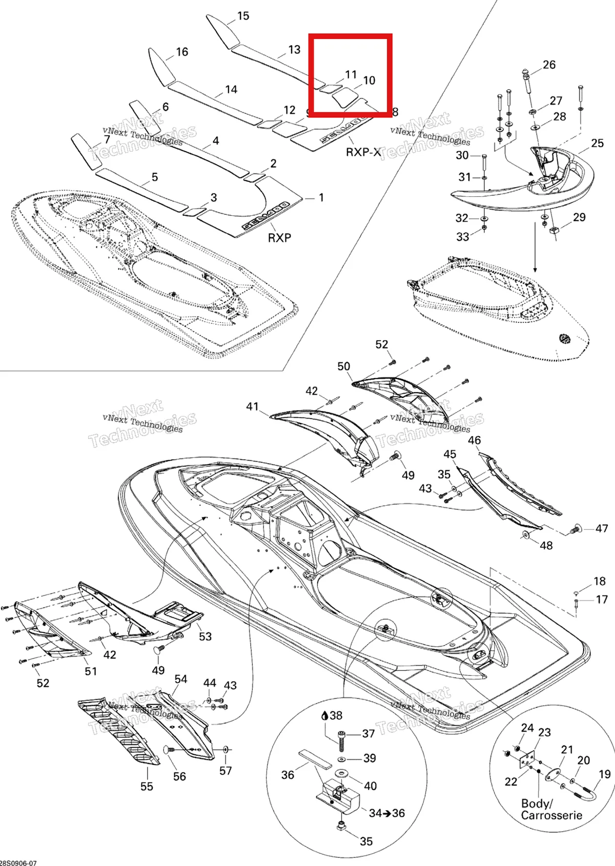 Деталь 291002535 на схеме узла 2009 Sea-Doo RXP-X 255 and 255 RS Body, Rear View