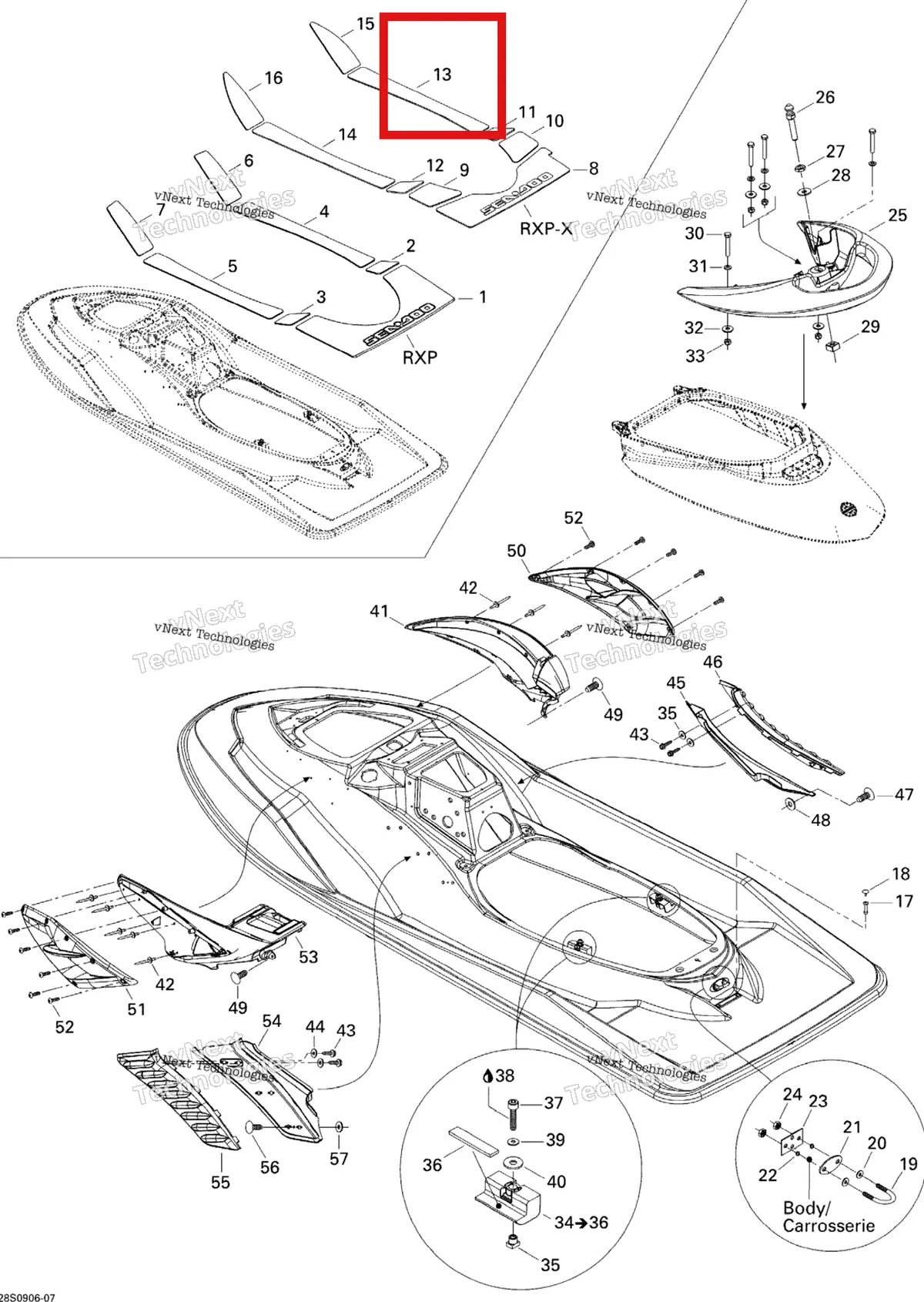 Деталь 291002537 на схеме узла 2009 Sea-Doo RXP-X 255 and 255 RS Body, Rear View