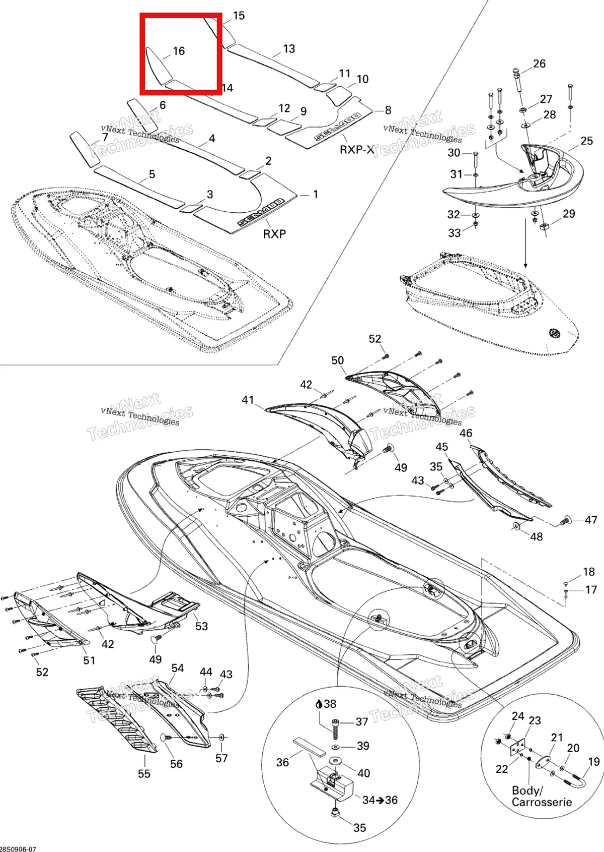 Деталь 291002540 на схеме узла 2009 Sea-Doo RXP-X 255 and 255 RS Body, Rear View