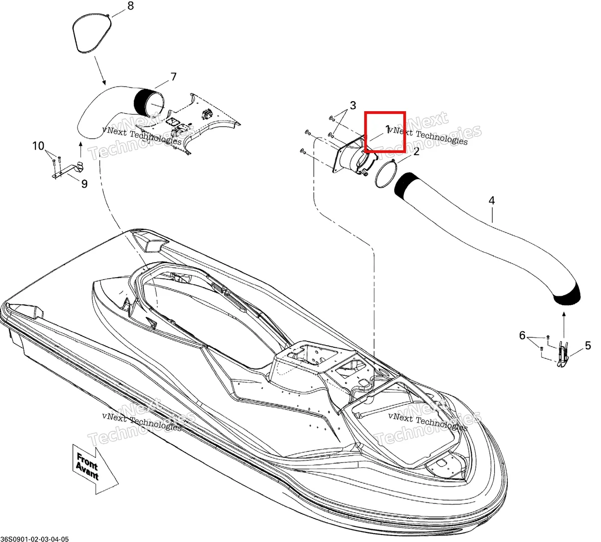 Деталь 291002547 на схеме узла 2009 Sea-Doo GTX 155 Ventilation