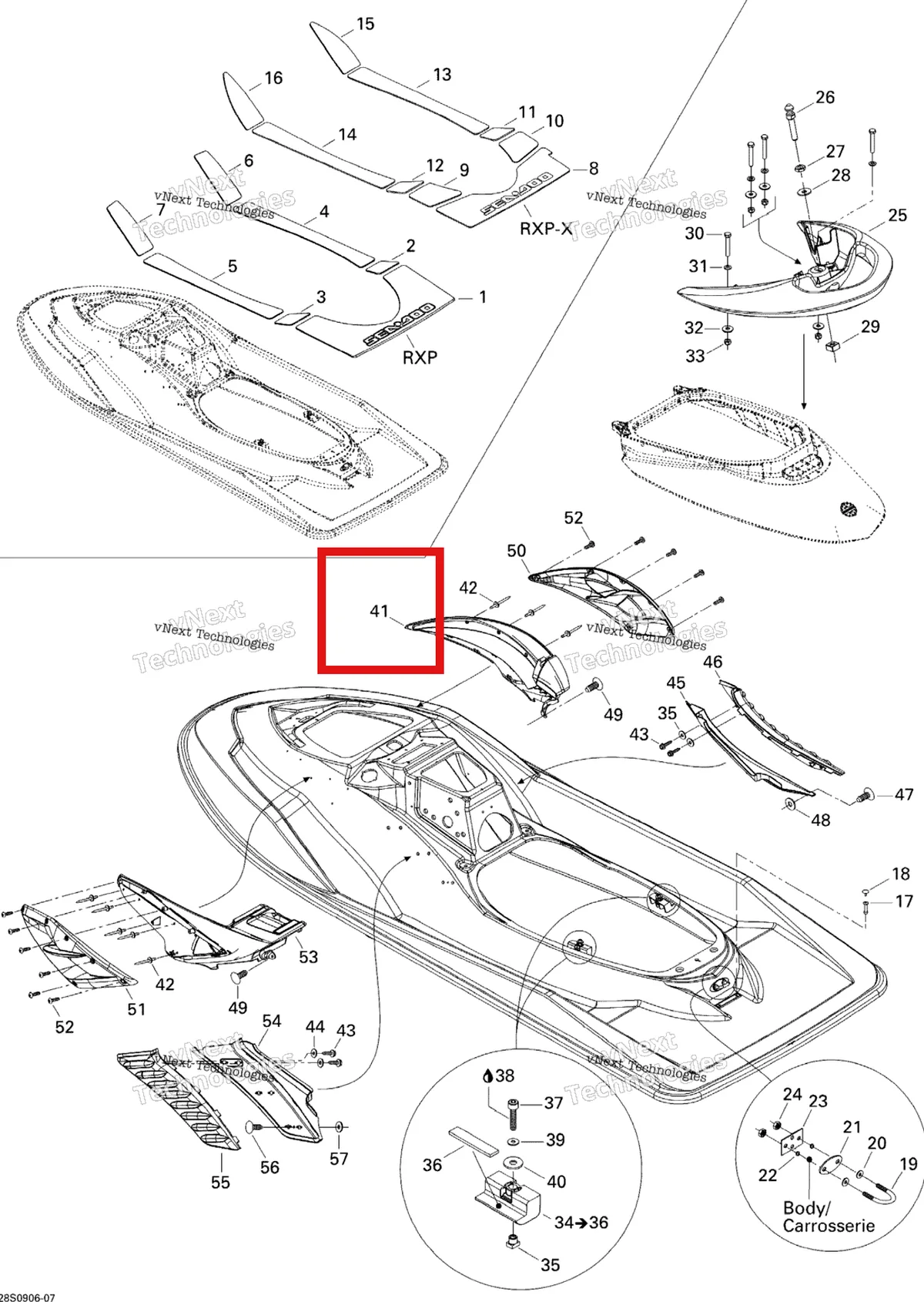 Деталь 291002568 на схеме узла 2009 Sea-Doo RXP-X 255 and 255 RS Body, Rear View
