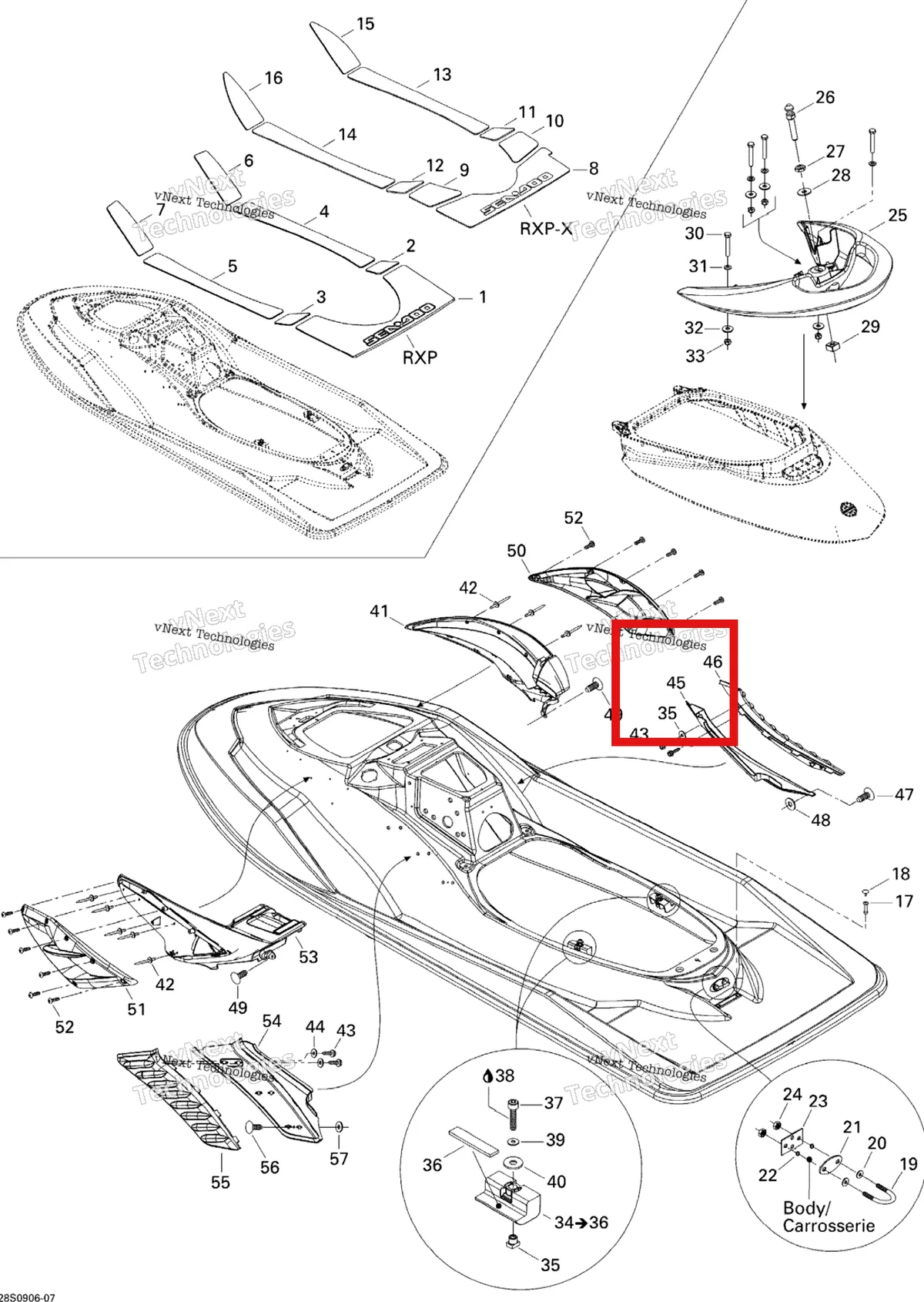 Деталь 291002570 на схеме узла 2009 Sea-Doo RXP-X 255 and 255 RS Body, Rear View