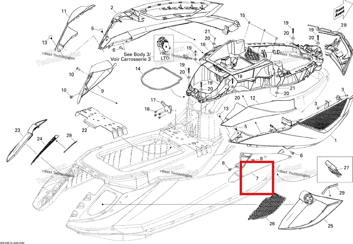 Деталь 291002596 на схеме узла 2010 Sea-Doo RXT iS 260 Body, Rear View 2